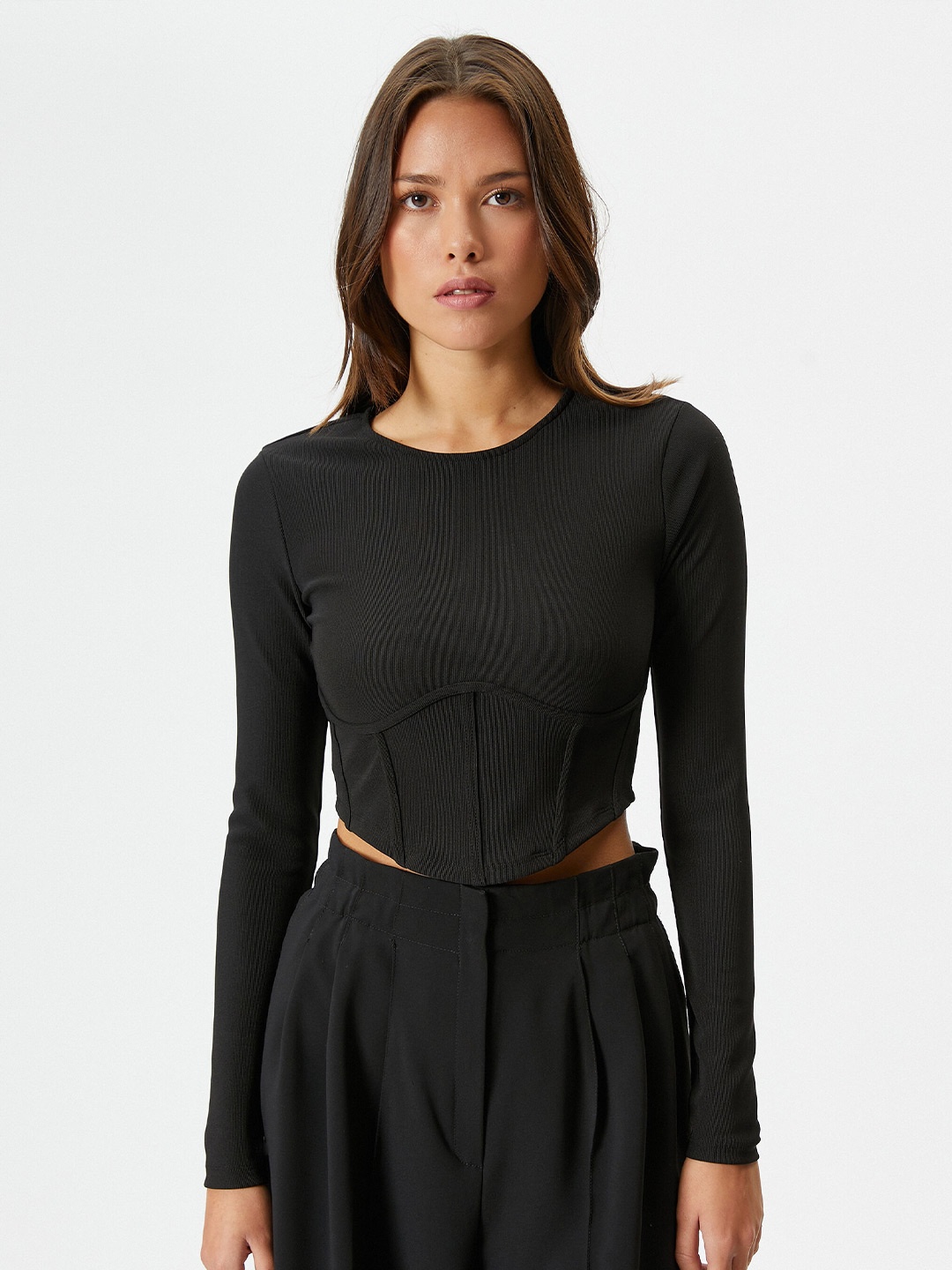 

Koton Long Sleeves Crop Fitted Top, Black