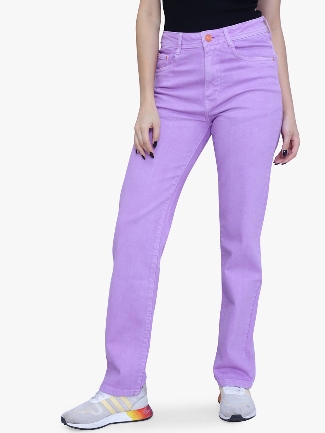 

FCK-3 Women Super Straight Fit High-Rise Clean Look Stretchable Jeans, Violet