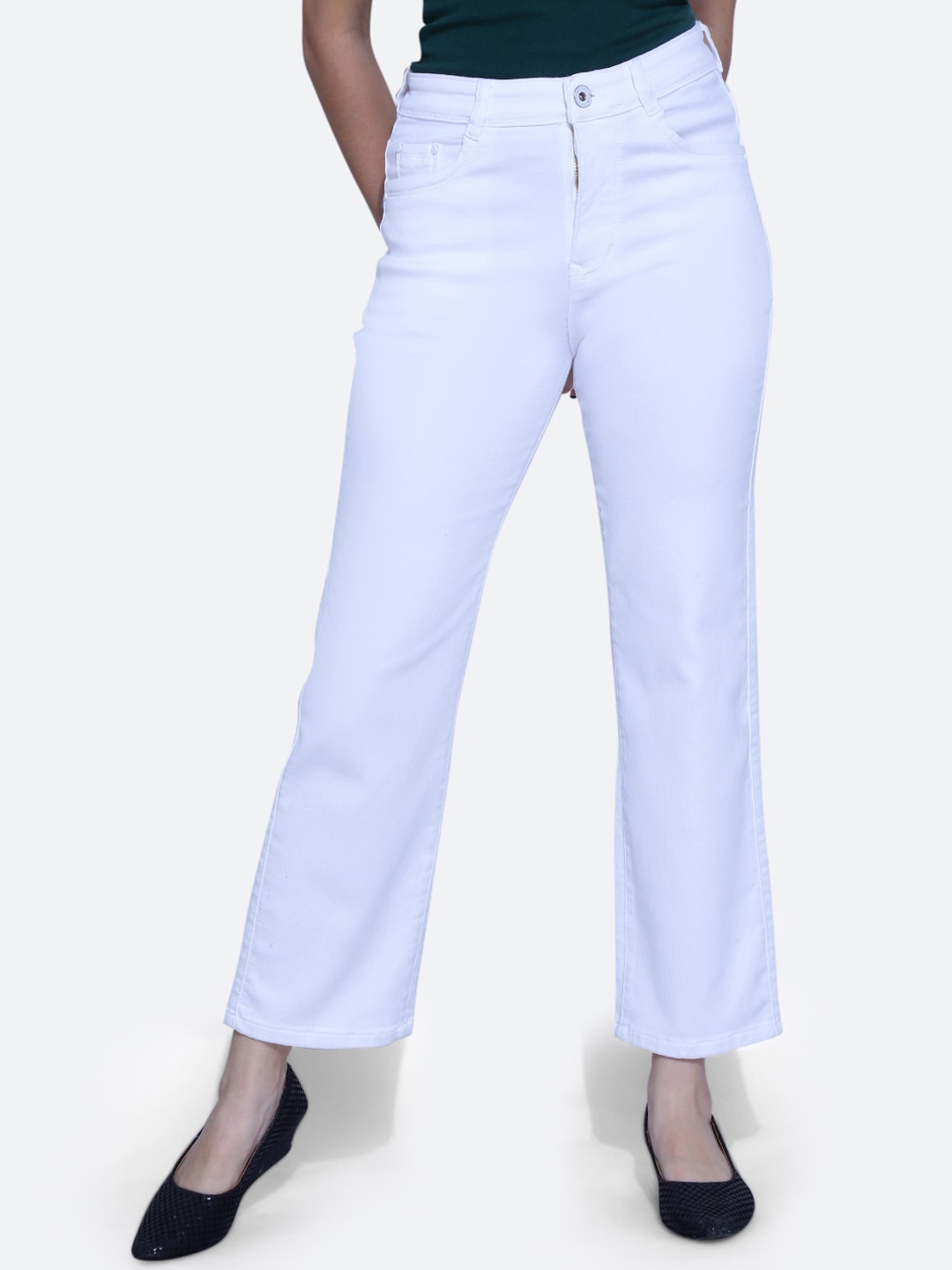 

FCK-3 Women Erik Wide Leg High-Rise Clean Look Stretchable Jeans, White