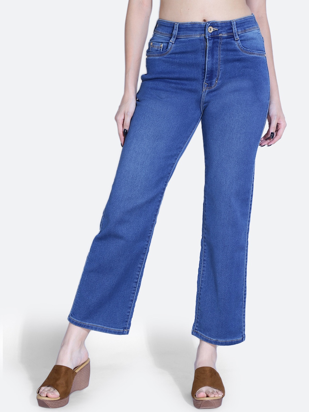 

FCK-3 Women Erik Wide Leg High-Rise Light Fade Clean Look Stretchable Jeans, Blue