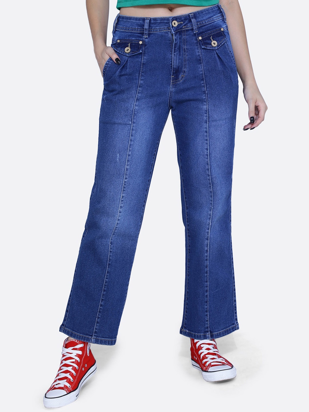 

FCK-3 Women James Wide Leg High-Rise Clean Look Heavy Fade Stretchable Jeans, Blue
