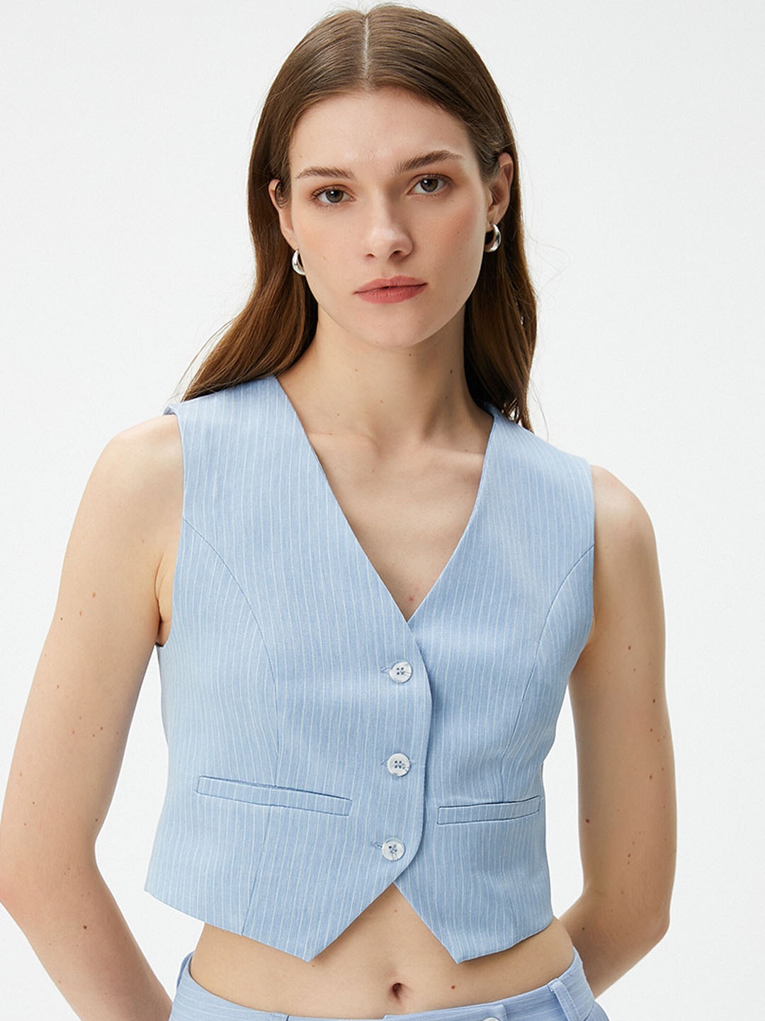 

Koton Striped Single-Breasted Waistcoat, Blue