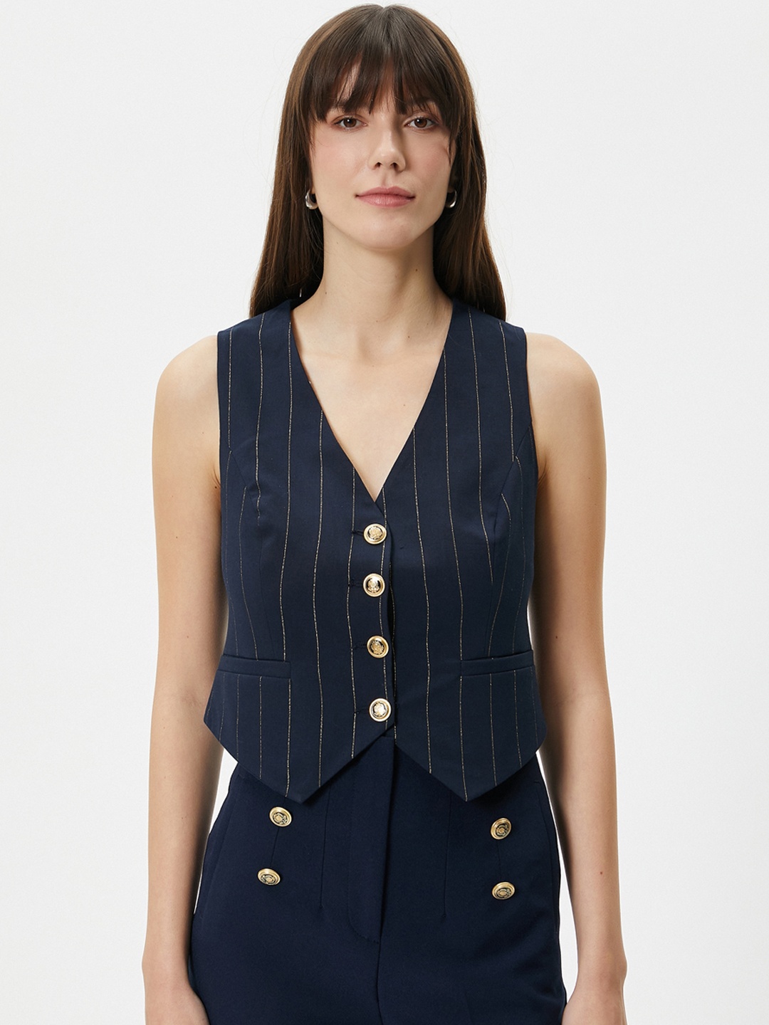 

Koton Striped Slim-Fit Waistcoat, Navy blue