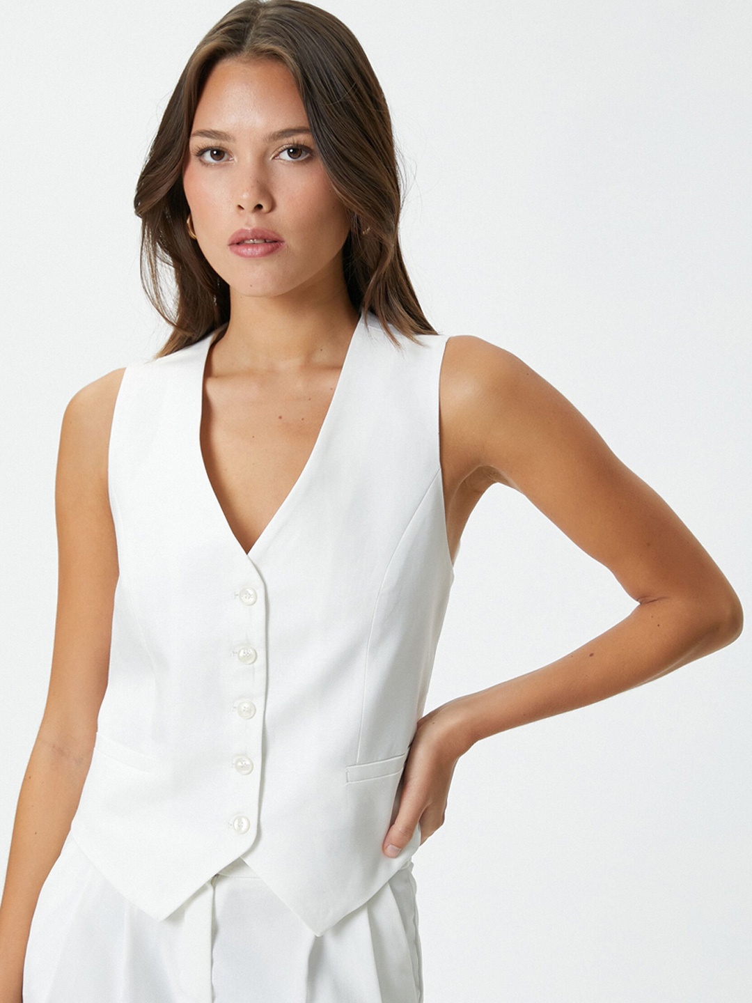 

Koton Woven Slim-Fit Waistcoat, White