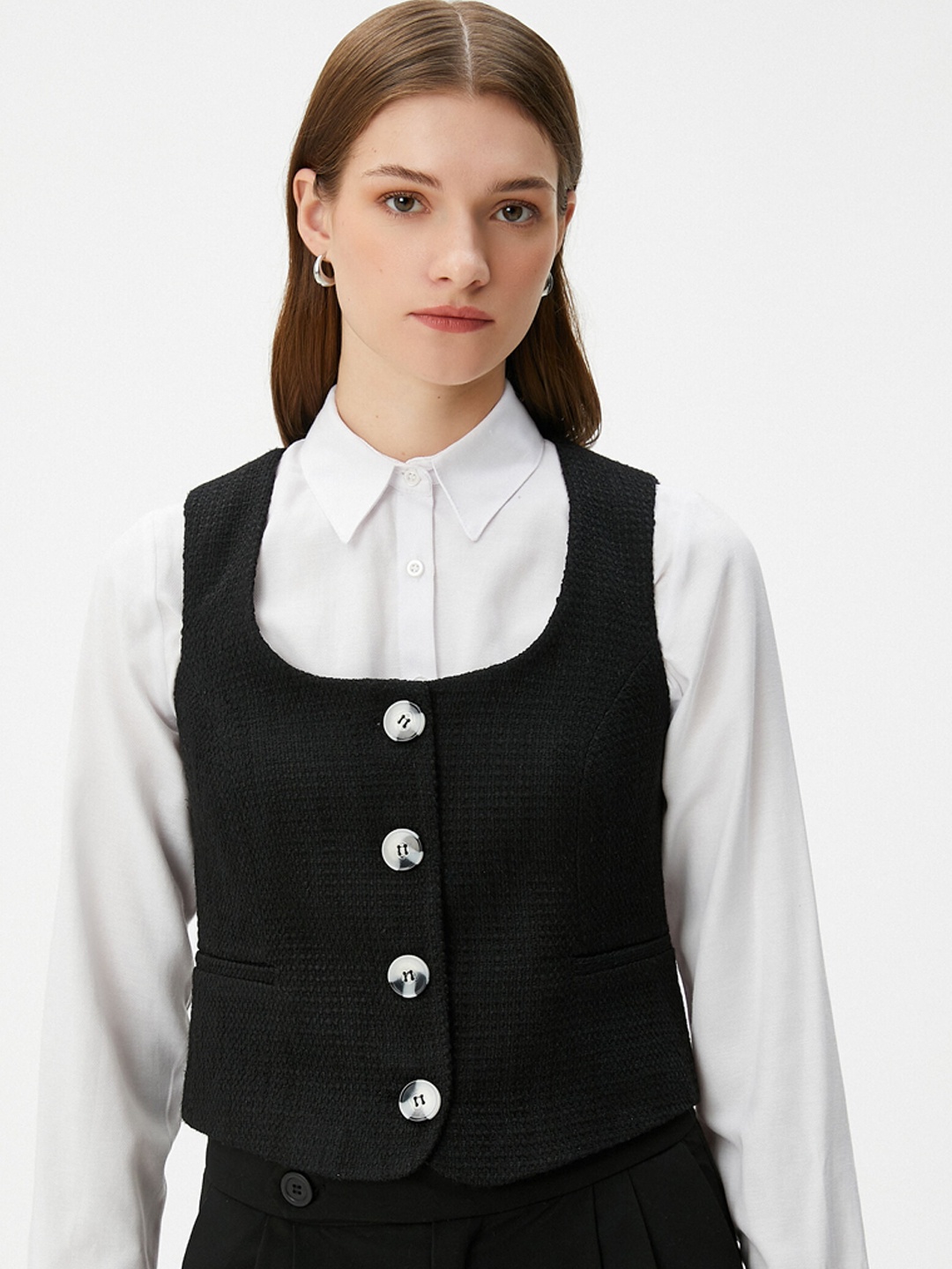 

Koton Scoop Neck Formal Waistcoat, Black