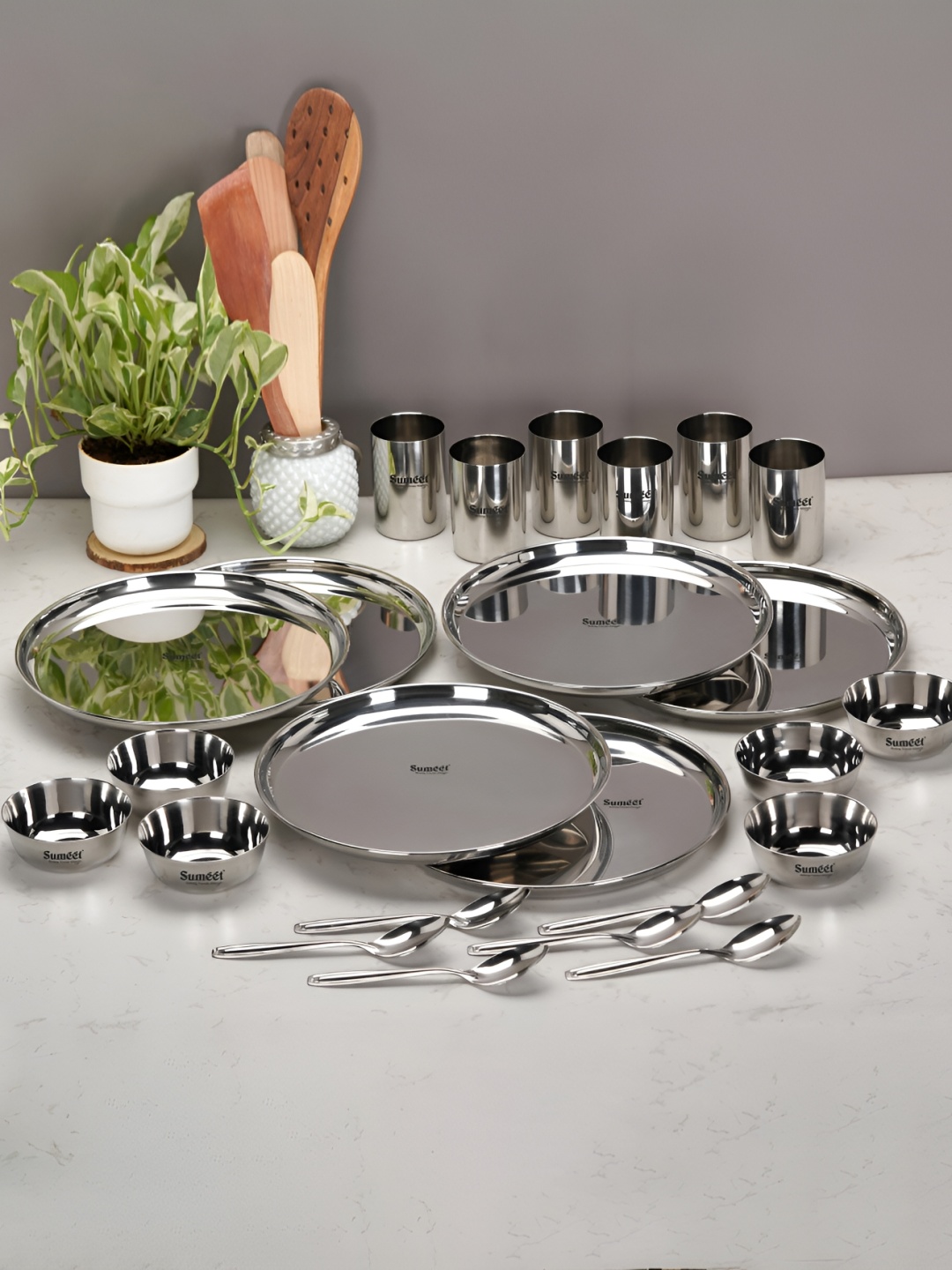 

Sumeet 24 Pieces Stainless Steel Glossy Dinner Set, Silver