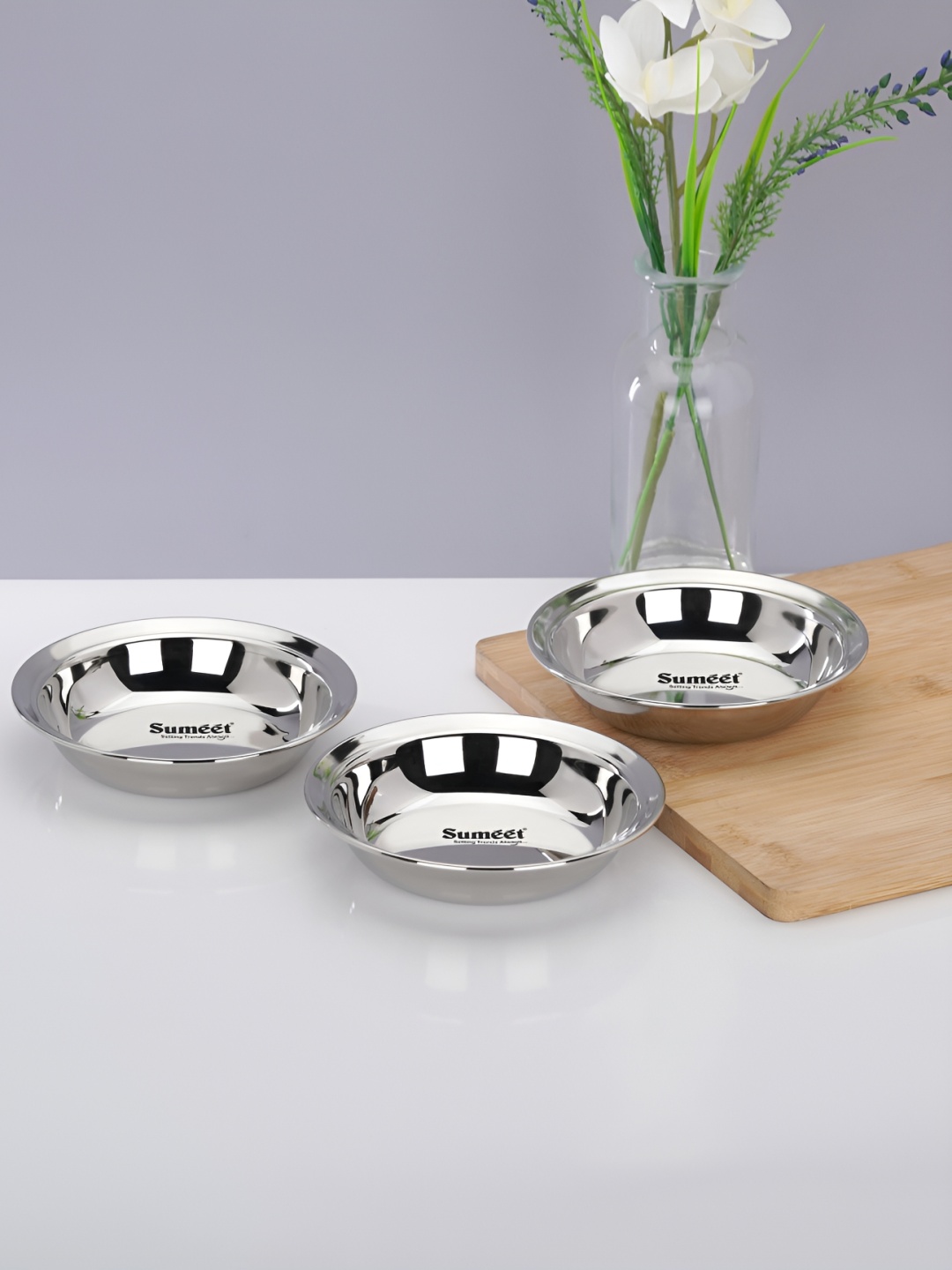 

Sumeet Silver-Toned 3 Pieces Stainless Steel Dishwasher Safe Glossy Bowls