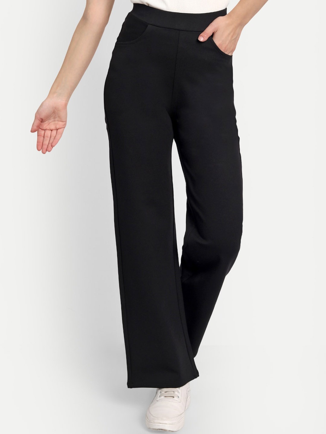 

BROADSTAR Women Smart Straight Fit High-Rise Easy Wash Lyocell Parallel Trouser, Black