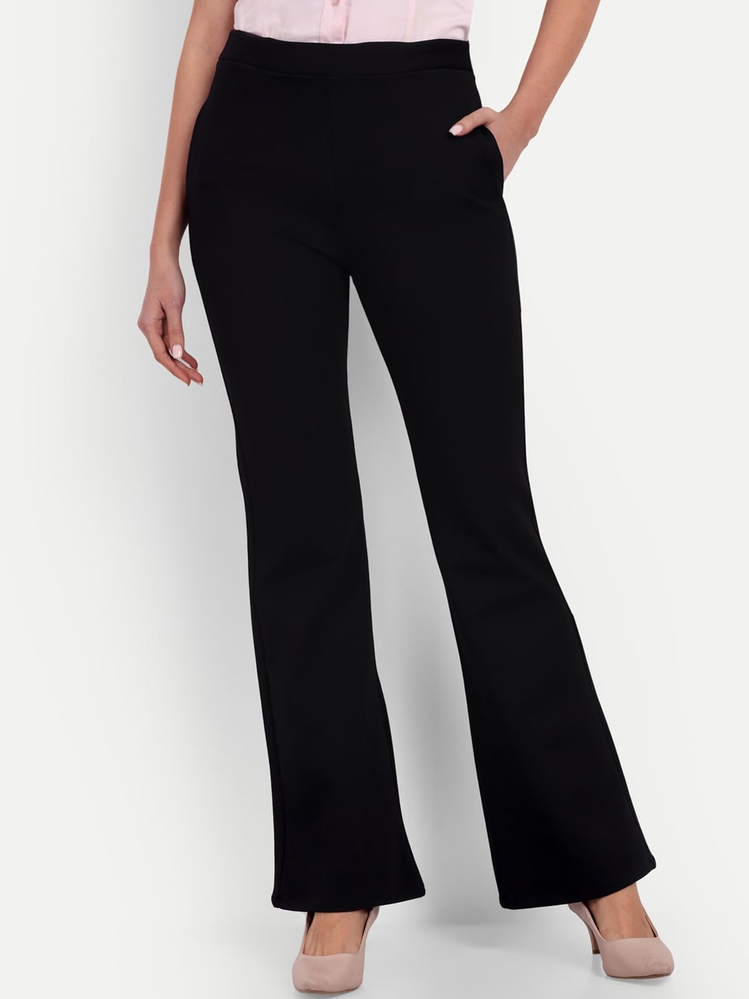 

BROADSTAR Women Smart Flared High-Rise Easy Wash Lyocell Bootcut Trouser, Black