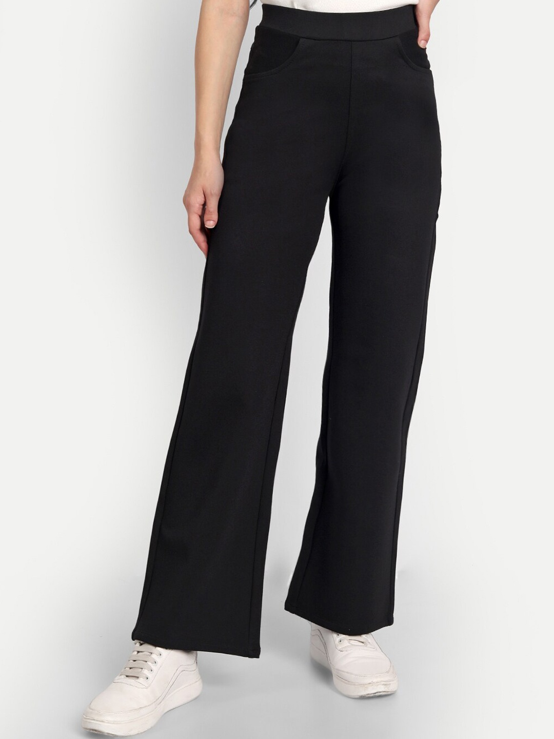 

BROADSTAR Women Smart Straight Fit High-Rise Easy Wash Stretchable Parallel Trousers, Black