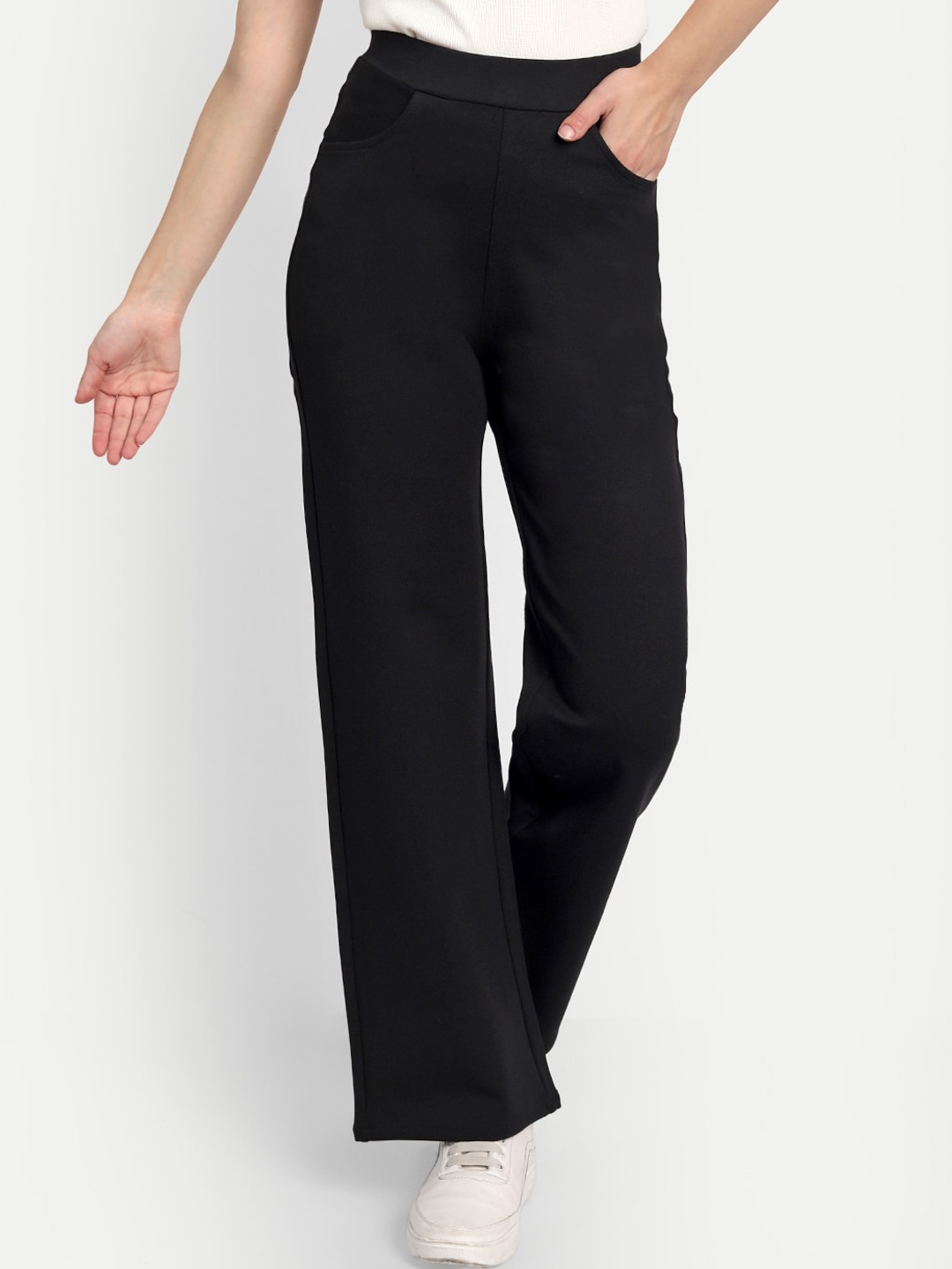 

BROADSTAR Women Smart Straight Fit High-Rise Easy Wash Trousers, Black