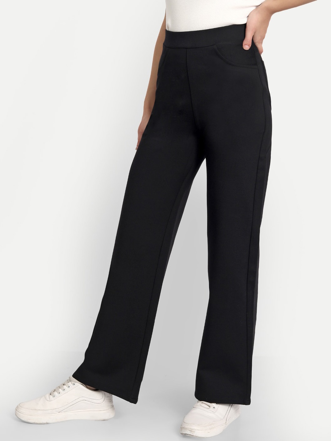 

BROADSTAR Women Smart Straight Fit High-Rise Easy Wash Trousers, Black