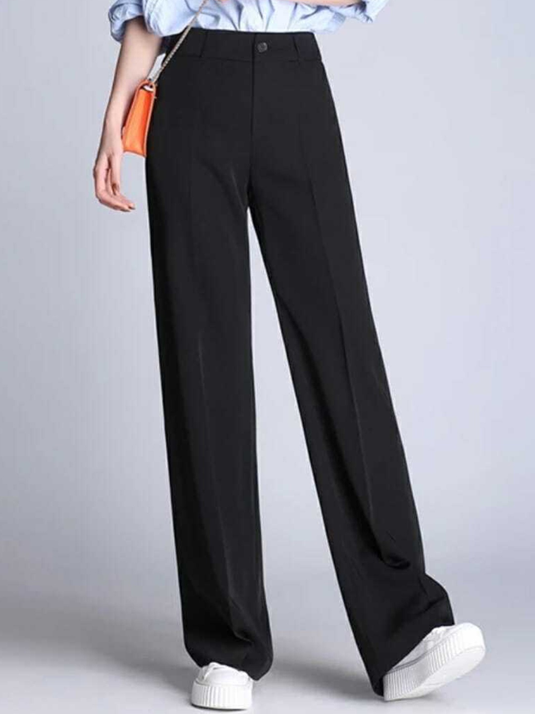 

BROADSTAR Women Smart Loose Fit High-Rise Stretchable Easy Wash Trousers, Black