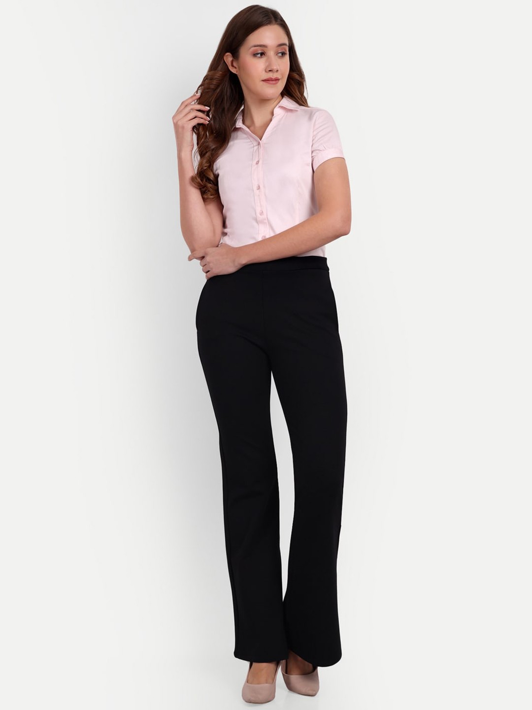 

Next One Women Smart Flared High-Rise Easy Wash Bootcut Trousers, Black