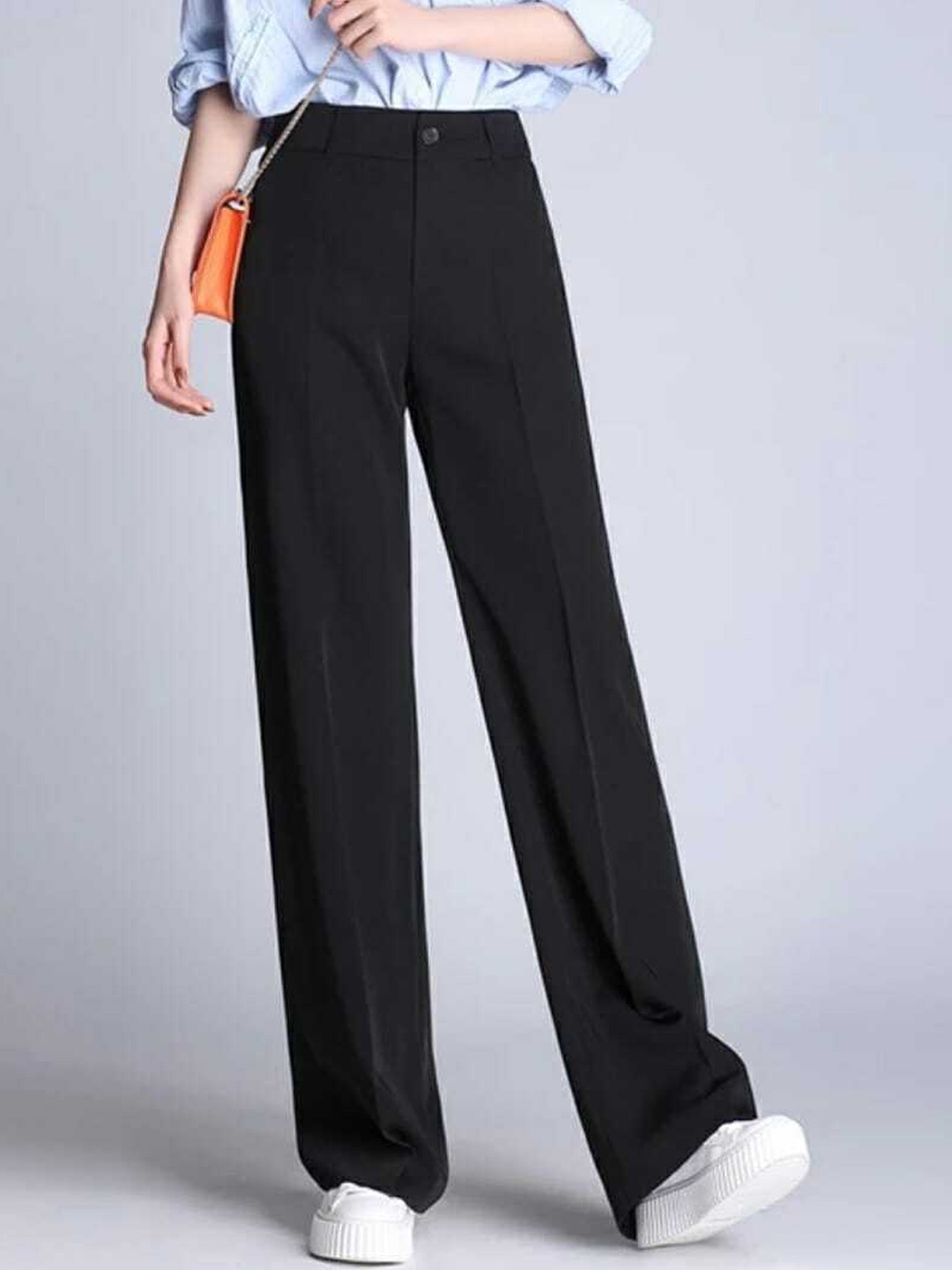 

Next One Women High-Rise Pleated Korean Trousers, Black
