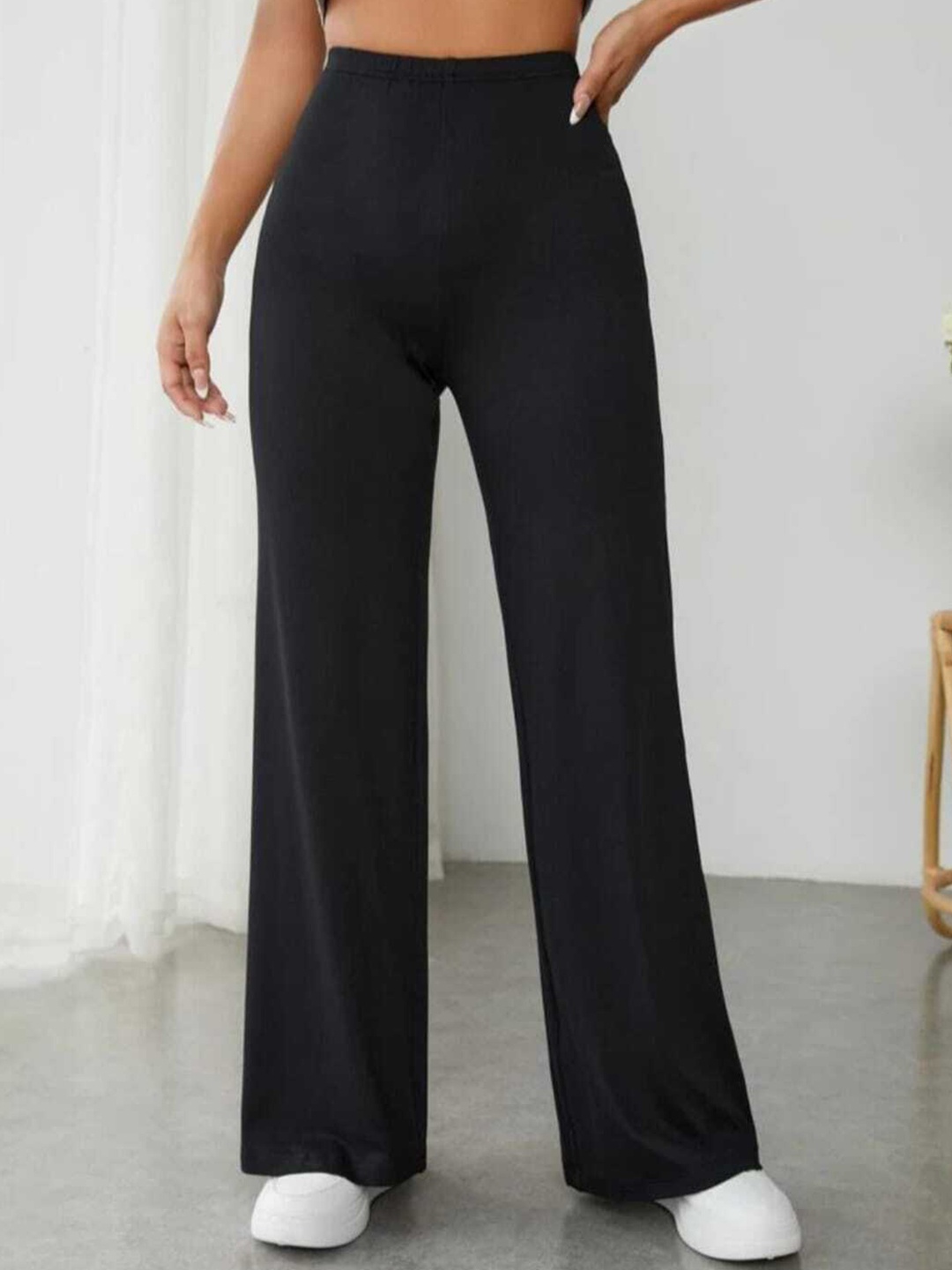 

Next One Women Smart Straight Fit High-Rise Easy Wash Stretchable Trousers, Black