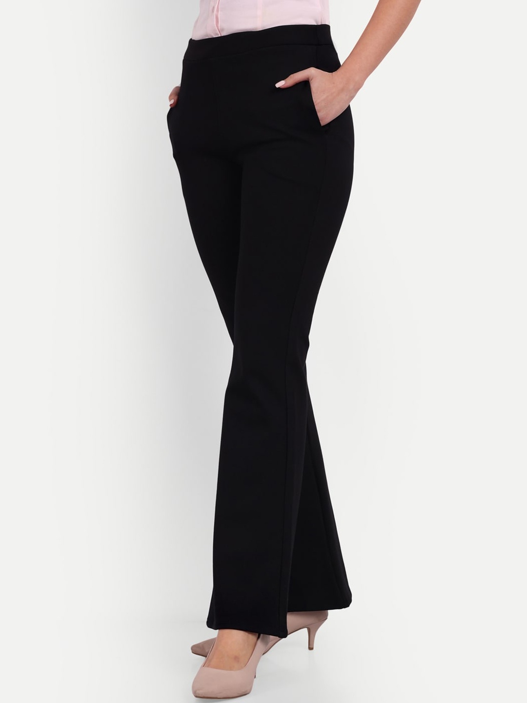 

Next One Women Smart Flared High-Rise Easy Wash Trousers, Black