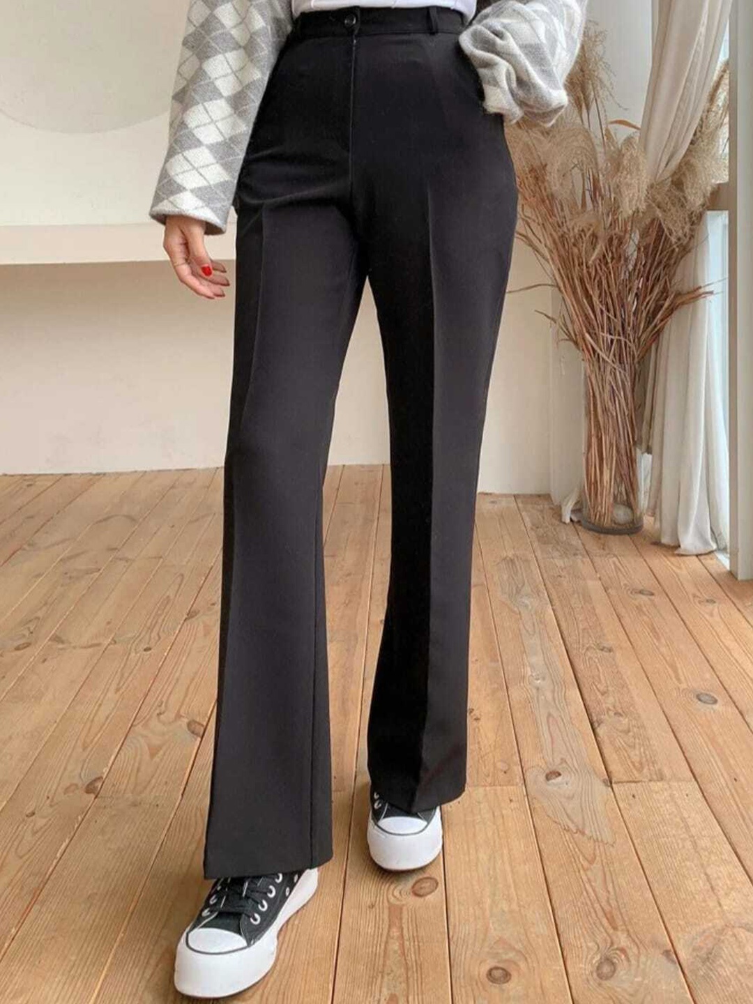 

Next One Women Smart Loose Fit High-Rise Easy Wash Stretchable Trousers, Black