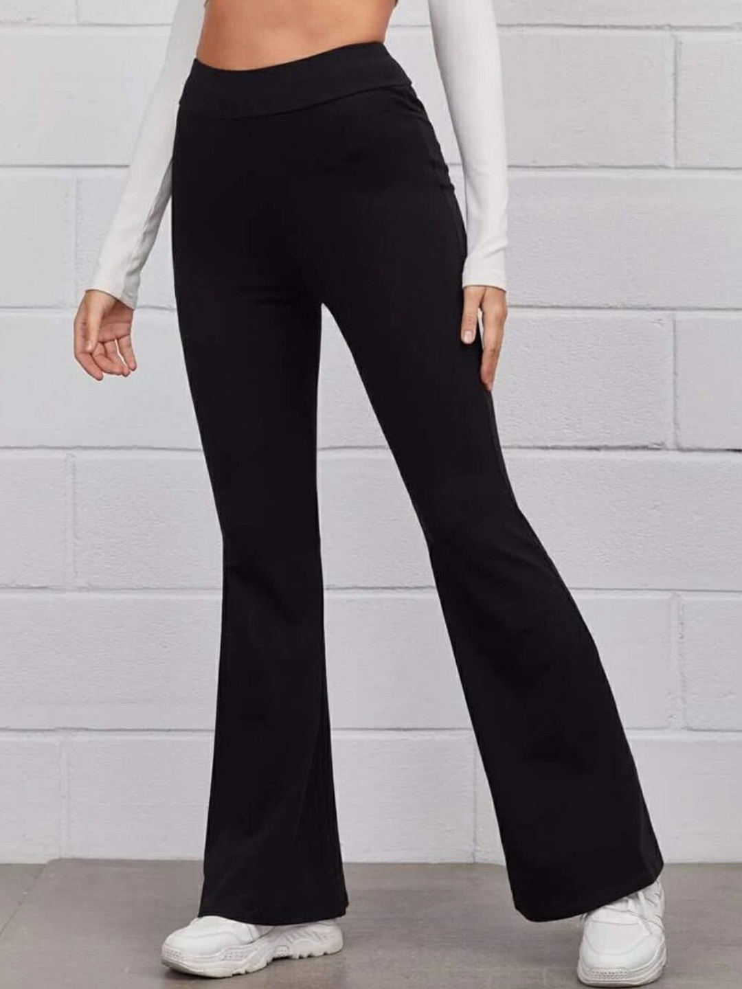 

Next One Women Smart Flared High-Rise Easy Wash Stretchable Bootcut Trousers, Black