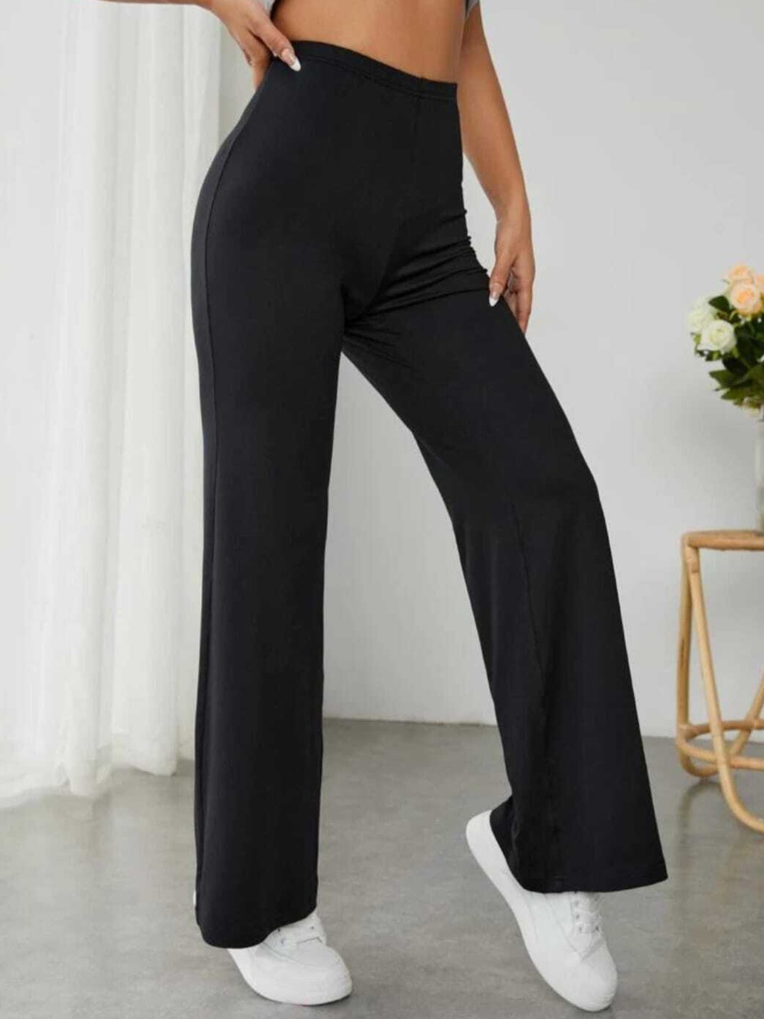 

Next One Women Smart Baggy Fit High-Rise Easy Wash Parallel Trousers, Black