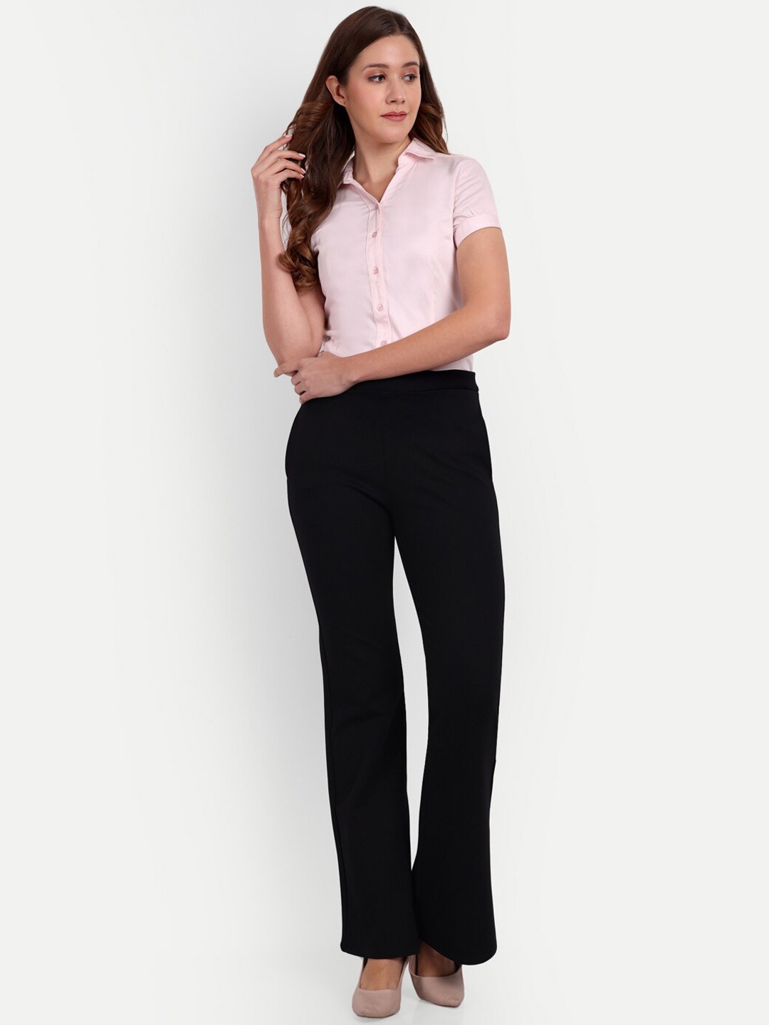 

Next One Women Smart Flared High-Rise Easy Wash Trousers, Black