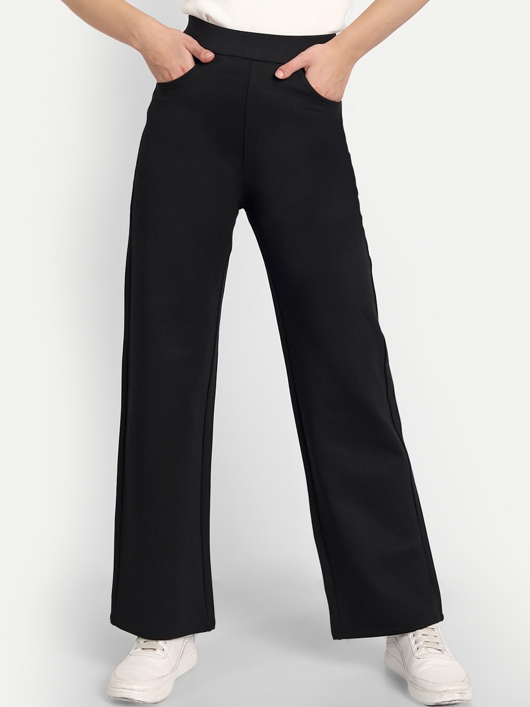

Next One Women Smart Straight Fit High-Rise Easy Wash Trousers, Black