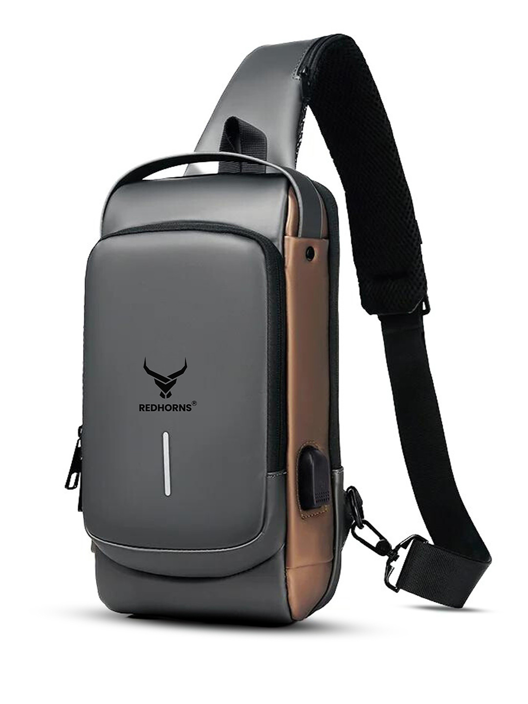 

REDHORNS Unisex Crossbody Backpack With USB Charging Port, Grey