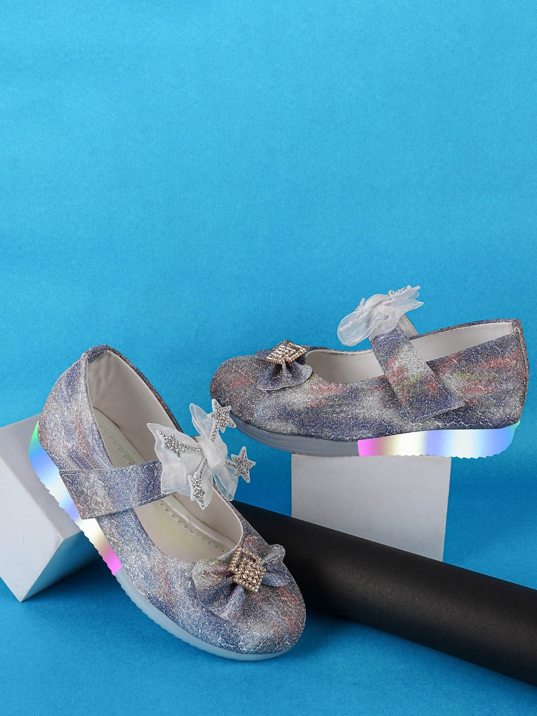 

BAESD Girls Printed Bow Detailed LED Ballerinas, Blue