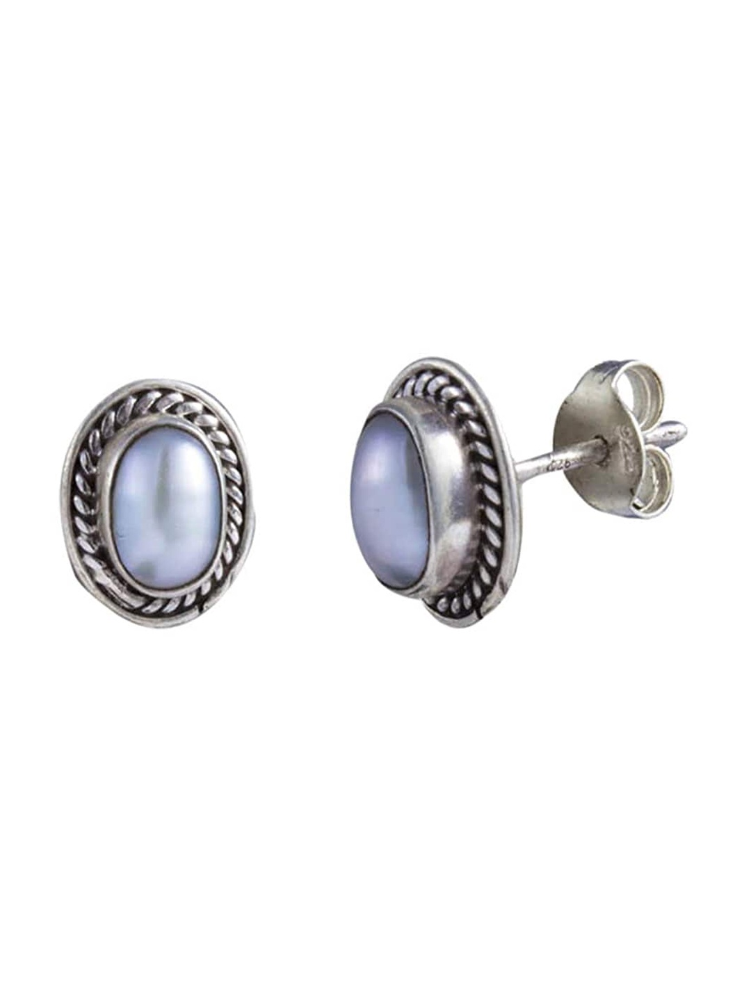 

Abhooshan 925 Sterling Silver Pearl Studded Oval Shape Studs Earrings