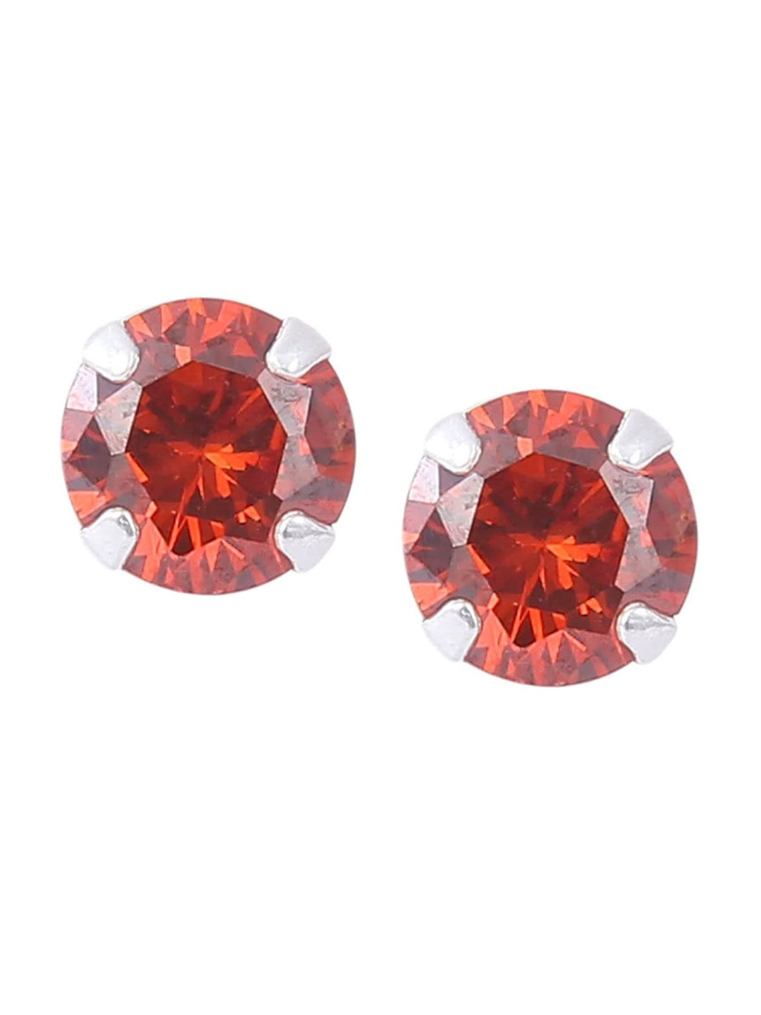 

Abhooshan 925 Sterling Silver Cubic Zirconia-Studded Contemporary Stud Earrings, Red
