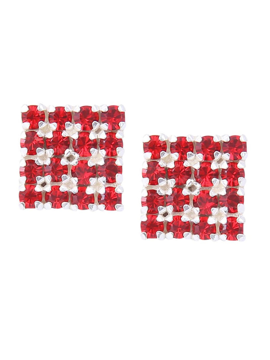 

Abhooshan Unisex 925 Silver Contemporary Studs Earrings, Red