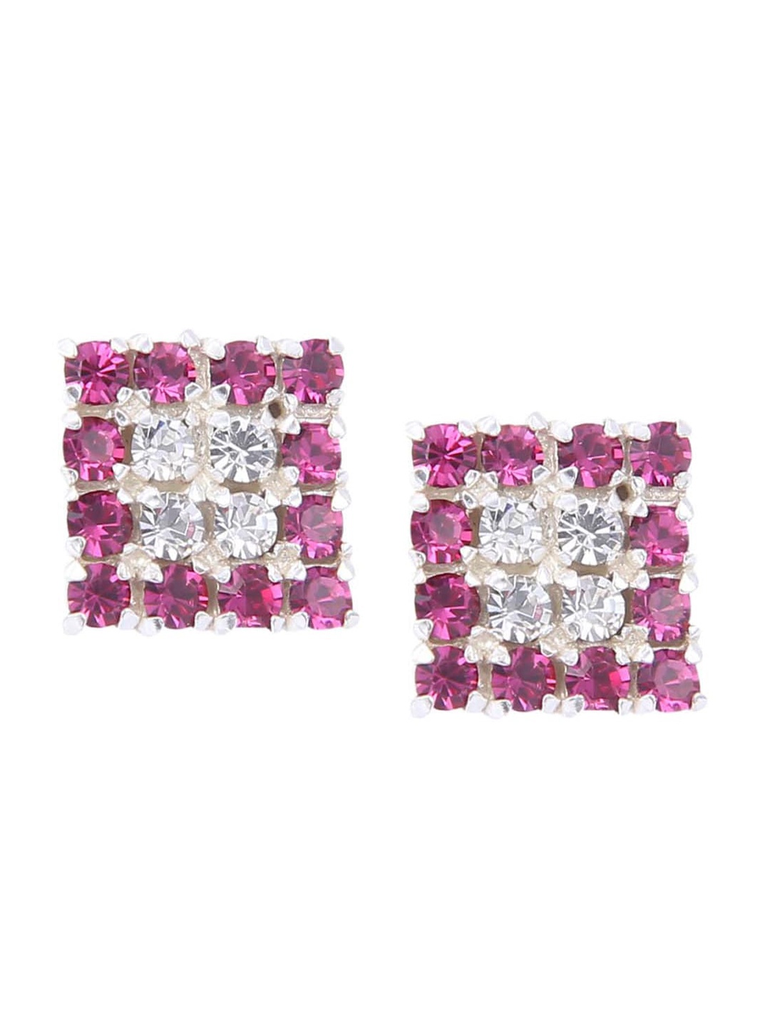 

Abhooshan Unisex 925 Sterling Silver Contemporary Crystals Studs Earrings, Magenta