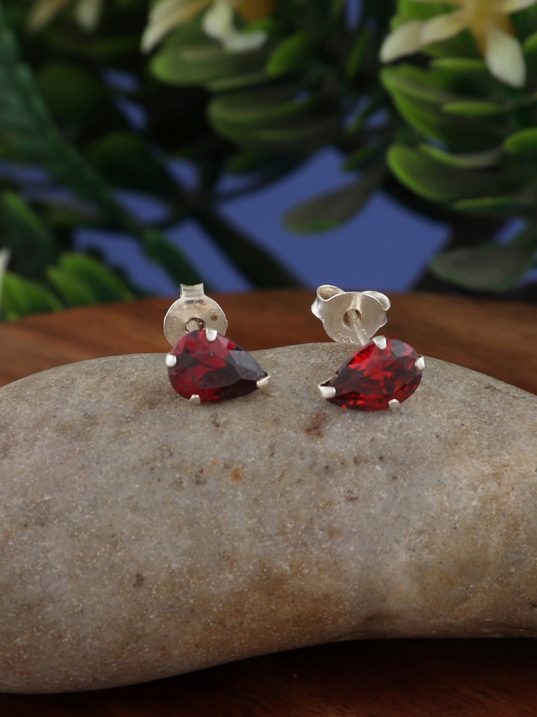 

Abhooshan 925 Silver Maroon Pear Shaped CZ Stud Earrings, Red