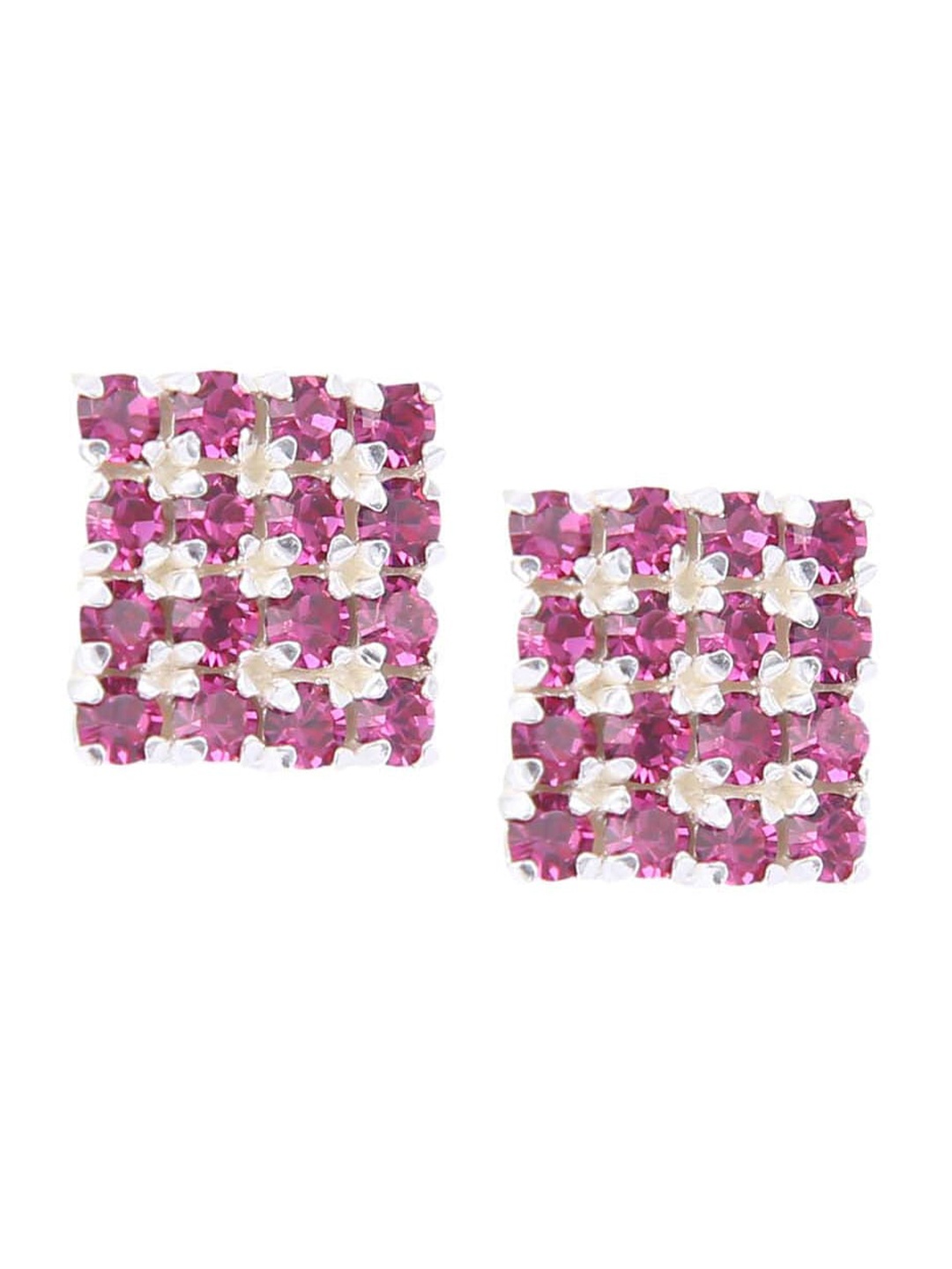 

Abhooshan Unisex 925 Sterling Silver Contemporary Crystals Studs Earrings, Magenta
