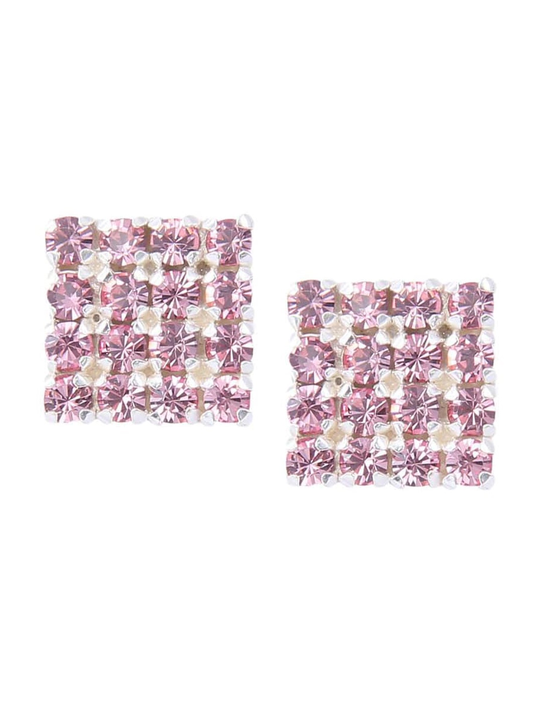 

Abhooshan Sterling Silver Crystals Square Shaped Studs, Pink