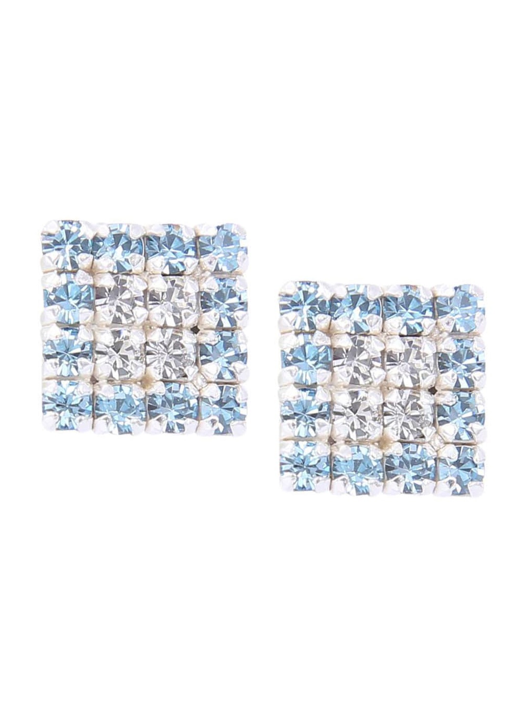 

Abhooshan Unisex Crystals-Studded 925 Sterling Silver Square Studs Earrings, Blue