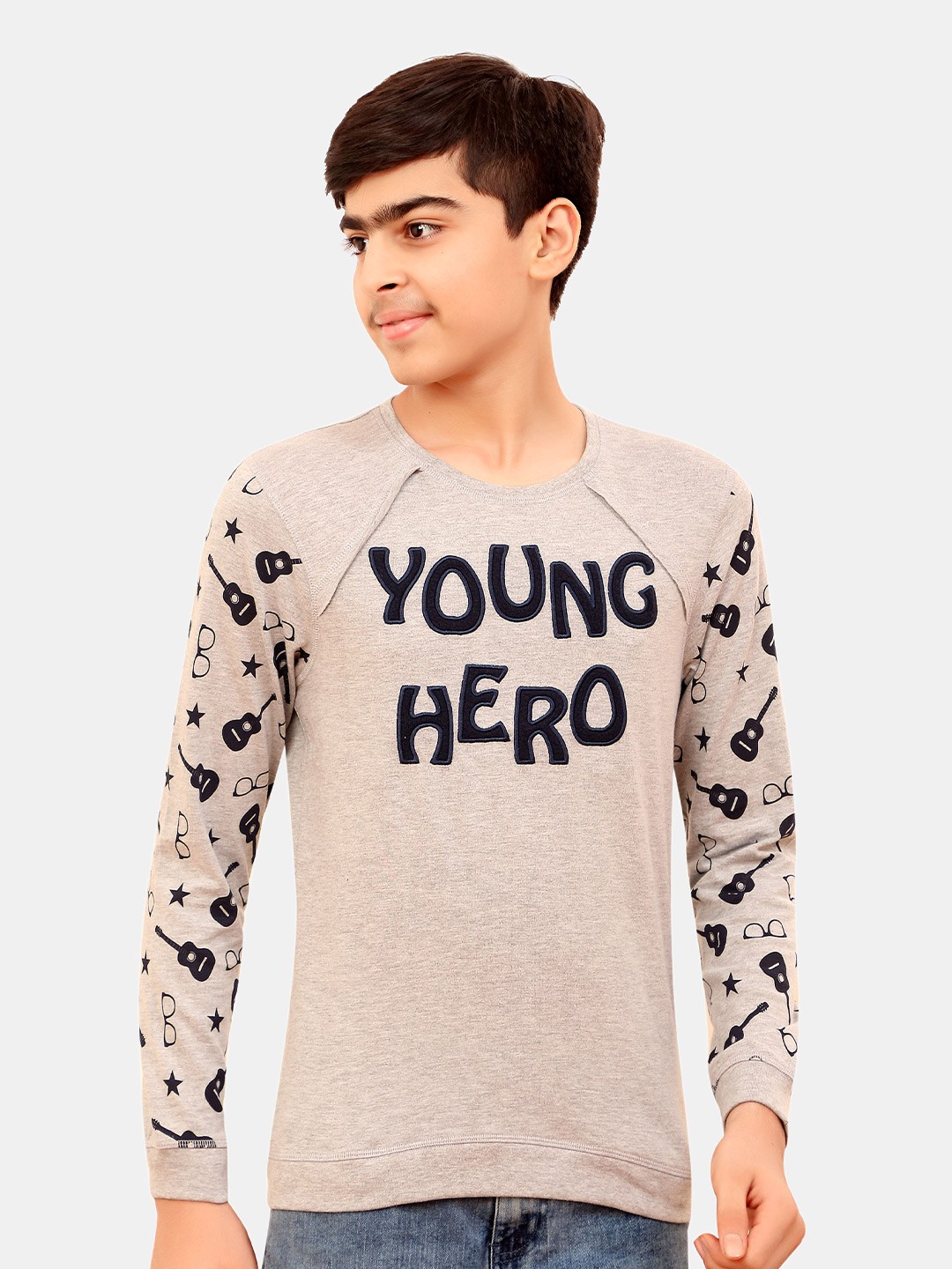 

BAESD Boys Typography Printed Long Sleeves Pure Cotton T-shirt, Beige