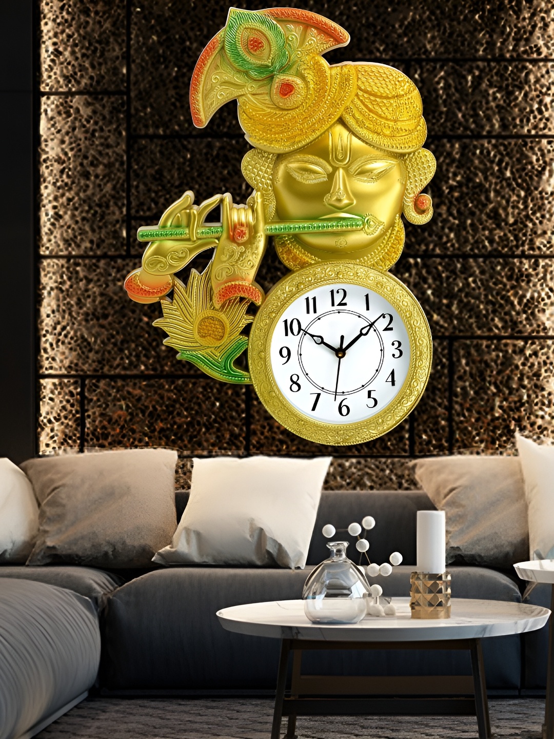 

Attractionz GoldToned and Green Traditional Wall Clock, Gold