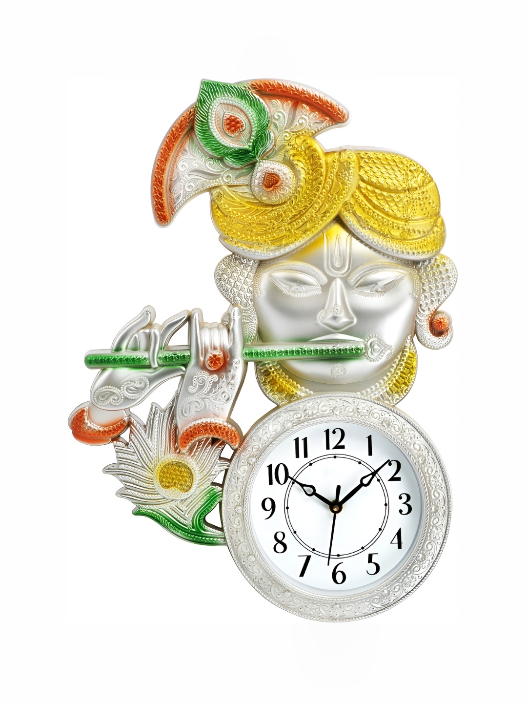 

Attractionz Silver Toned Krishna Idol Round Shaped Traditional Analogue Wall Clock