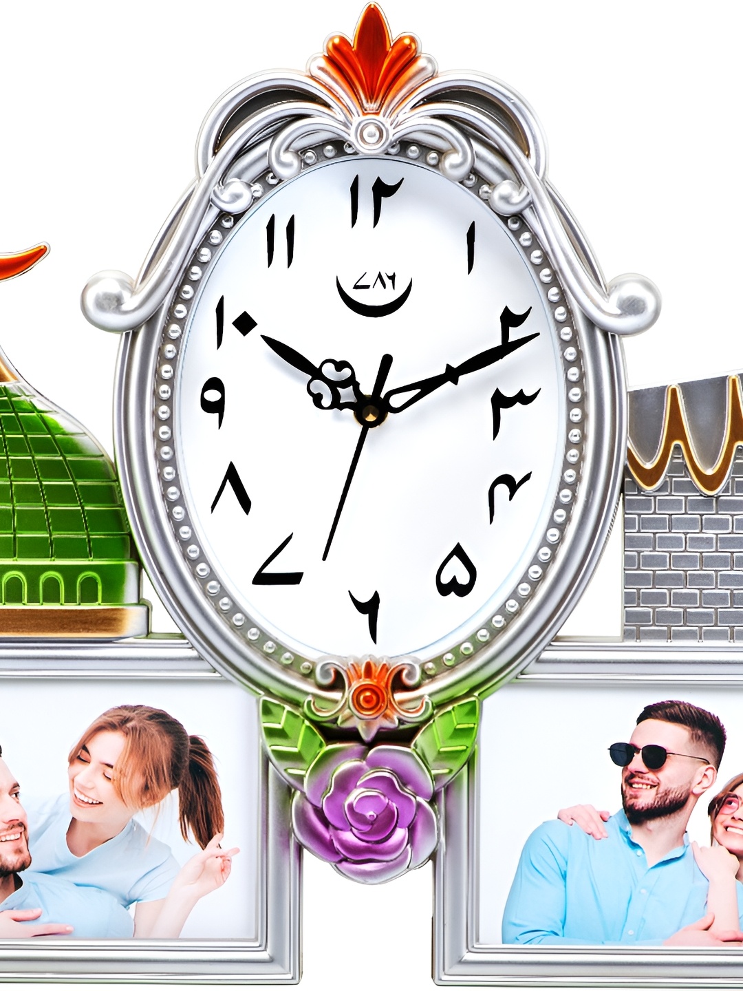 

Attractionz Silver-Toned Oval Shaped Traditional Analogue Wall Clock With Photo Frame