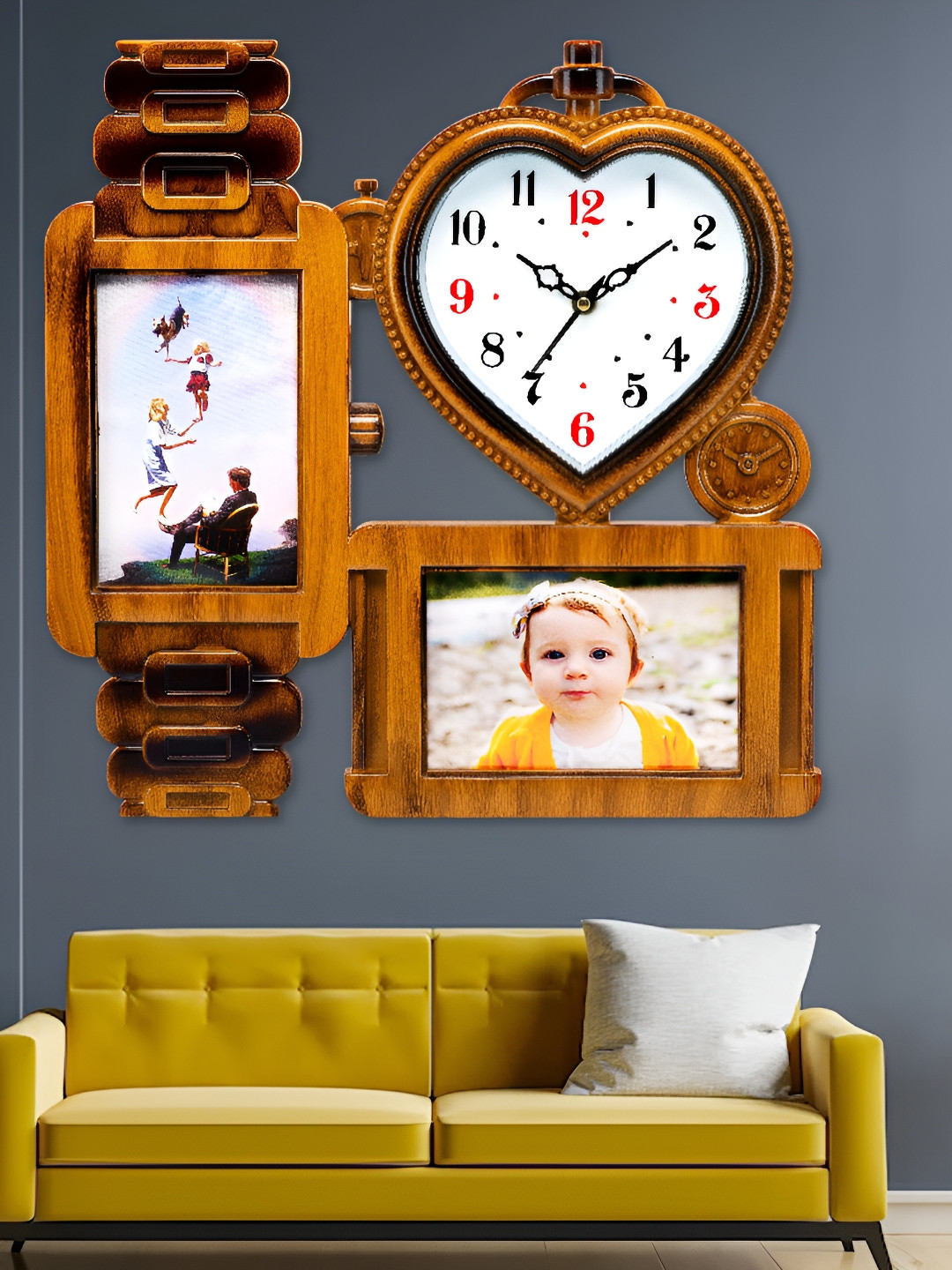 

Attractionz Brown & White Heart Shaped Contemporary Analogue Wall Clock With Photo Frame