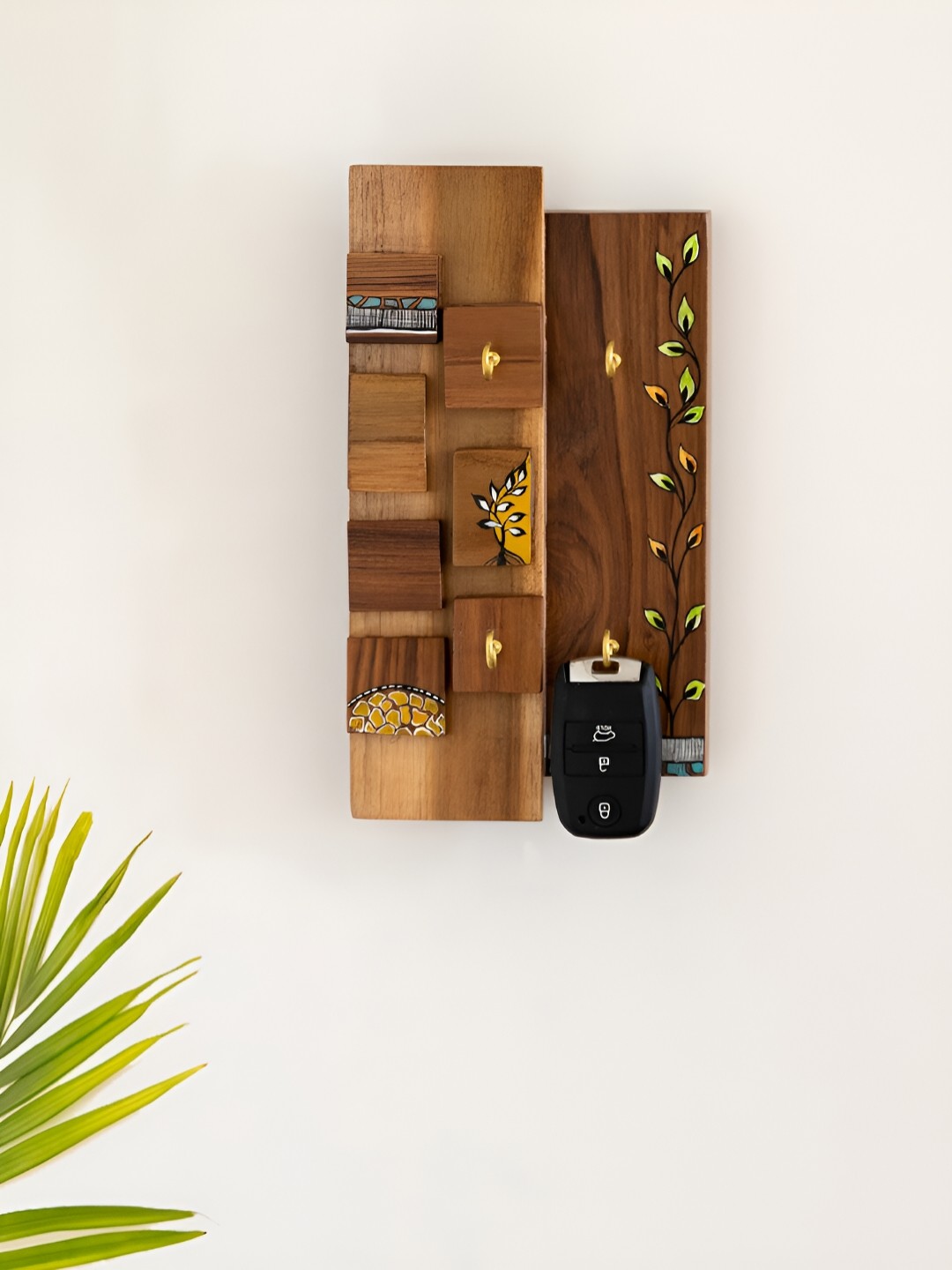 

ExclusiveLane Coffee Brown and Yellow Printed Wooden Key Holder
