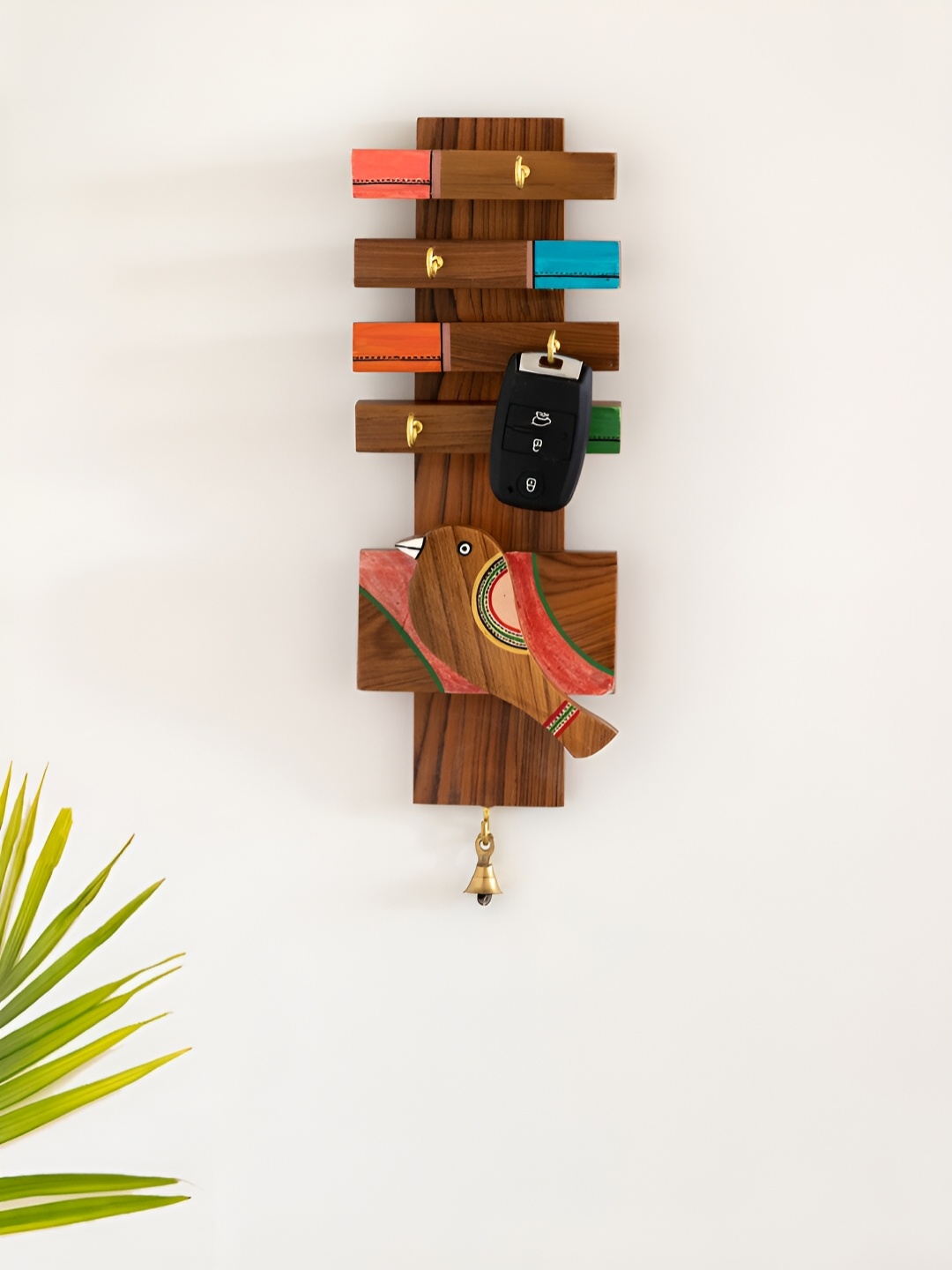

ExclusiveLane Coffee Brown and Red 5 Hooks Printed Sparrow Key Holder