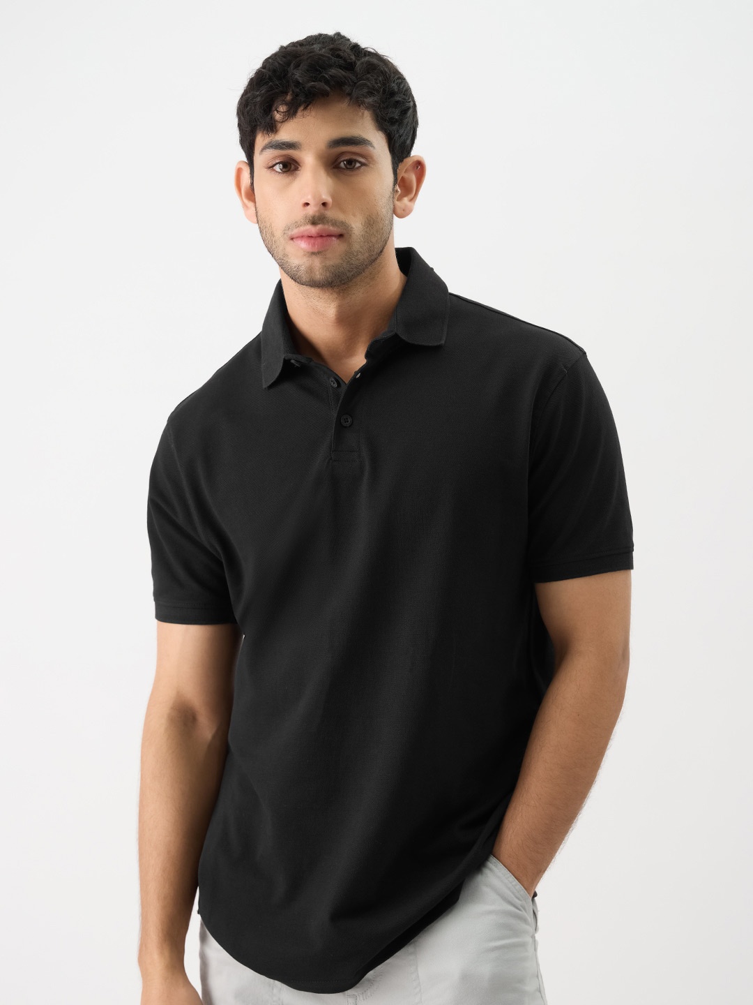 

The Souled Store Black Polo Collar Short Sleeves Casual T-shirt