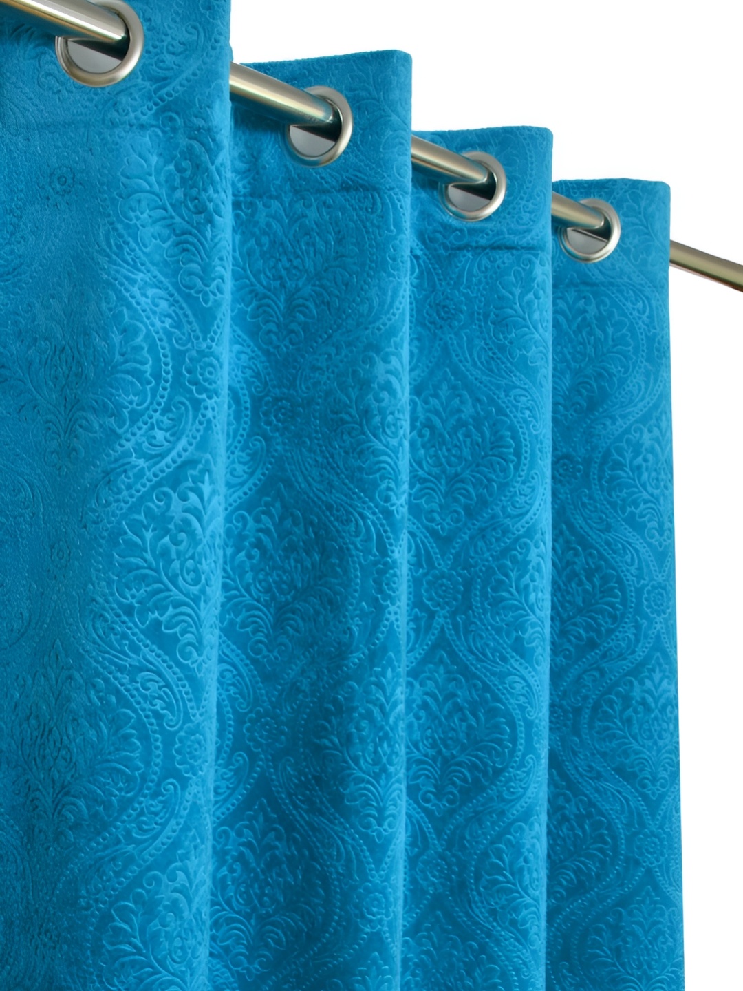 

fabrilia Turquoise Blue 2 Pieces Printed Room Darkening Velvet Long Door Curtains