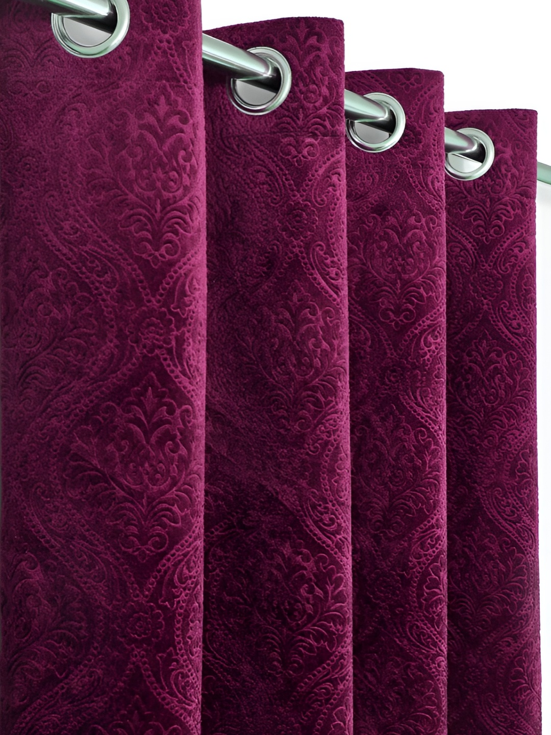 

fabrilia Burgundy 2 Pieces Ethnic Motifs Printed Room Darkening Velvet Window Curtains