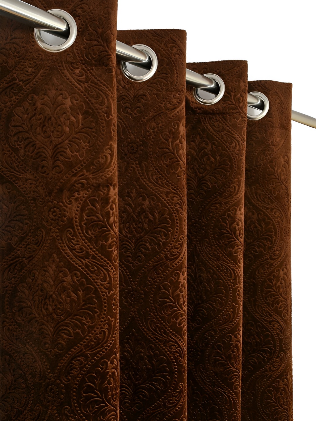 

fabrilia Coffee Brown 2 Pieces Printed Room Darkening Velvet Long Door Curtains