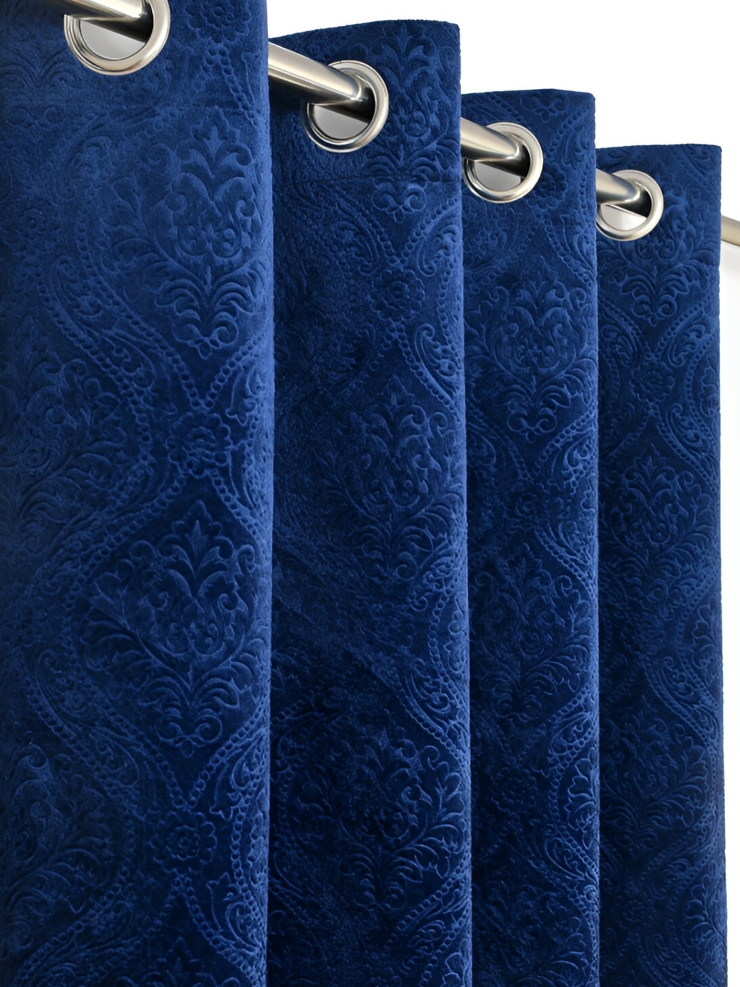 

fabrilia Navy Blue 2 Pieces Ethnic Motifs Printed Room Darkening Velvet Door Curtains
