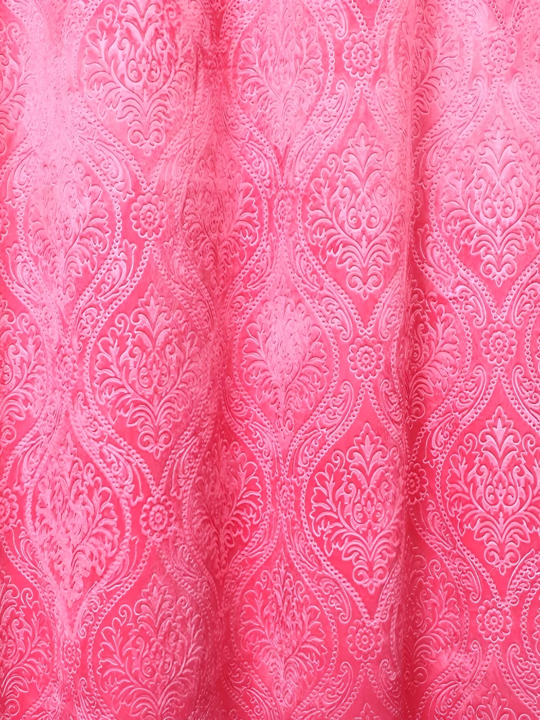 

fabrilia Pink 2 Pieces Ethnic Motifs Printed Room Darkening Velvet Long Door Curtains