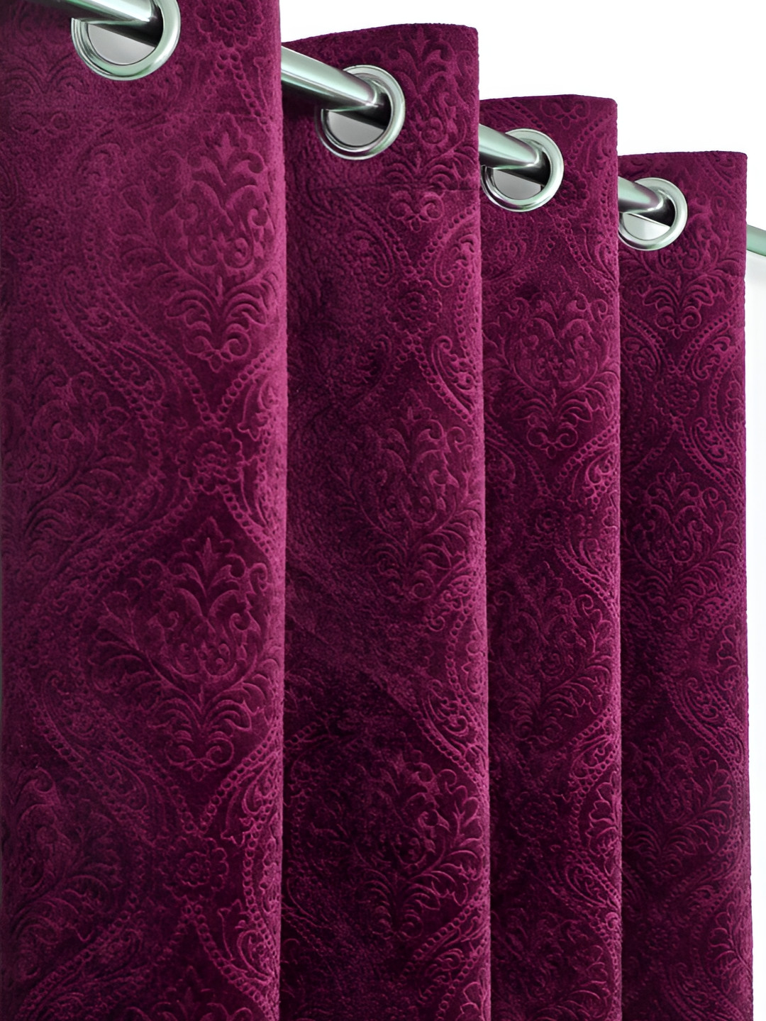 

fabrilia Burgundy 2 Pieces Ethnic Motifs Printed Room Darkening Velvet Long Door Curtains